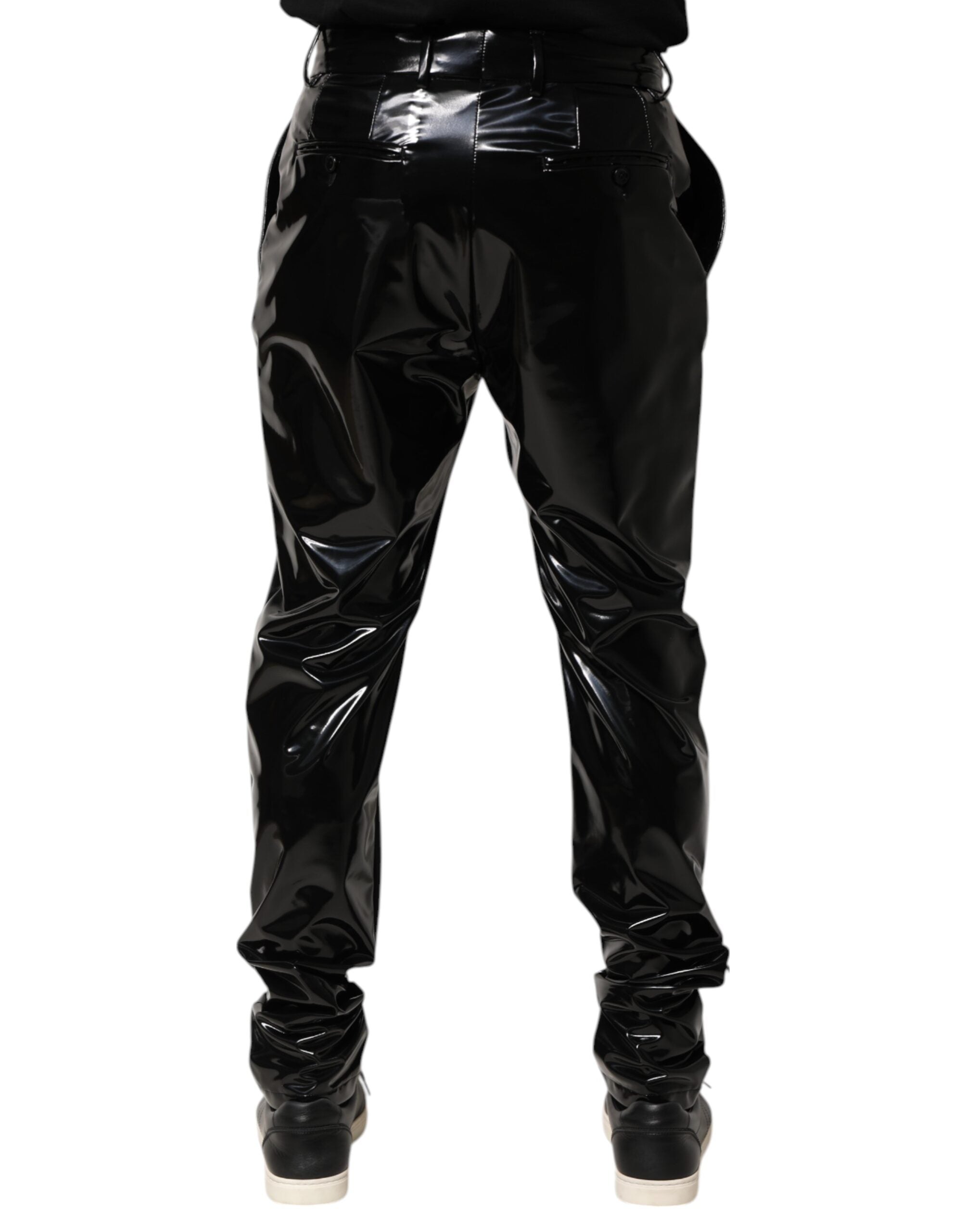 Dolce & Gabbana Black Polyester Mid Waist Men Trouser Pants Dolce & Gabbana