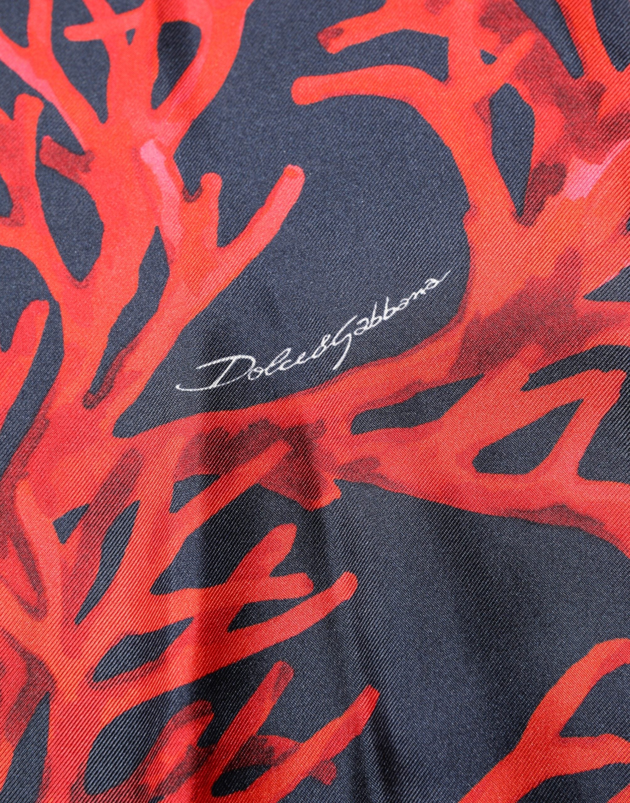 Dolce & Gabbana Navy Red Silk Coral Print Pullover Sweater Dolce & Gabbana