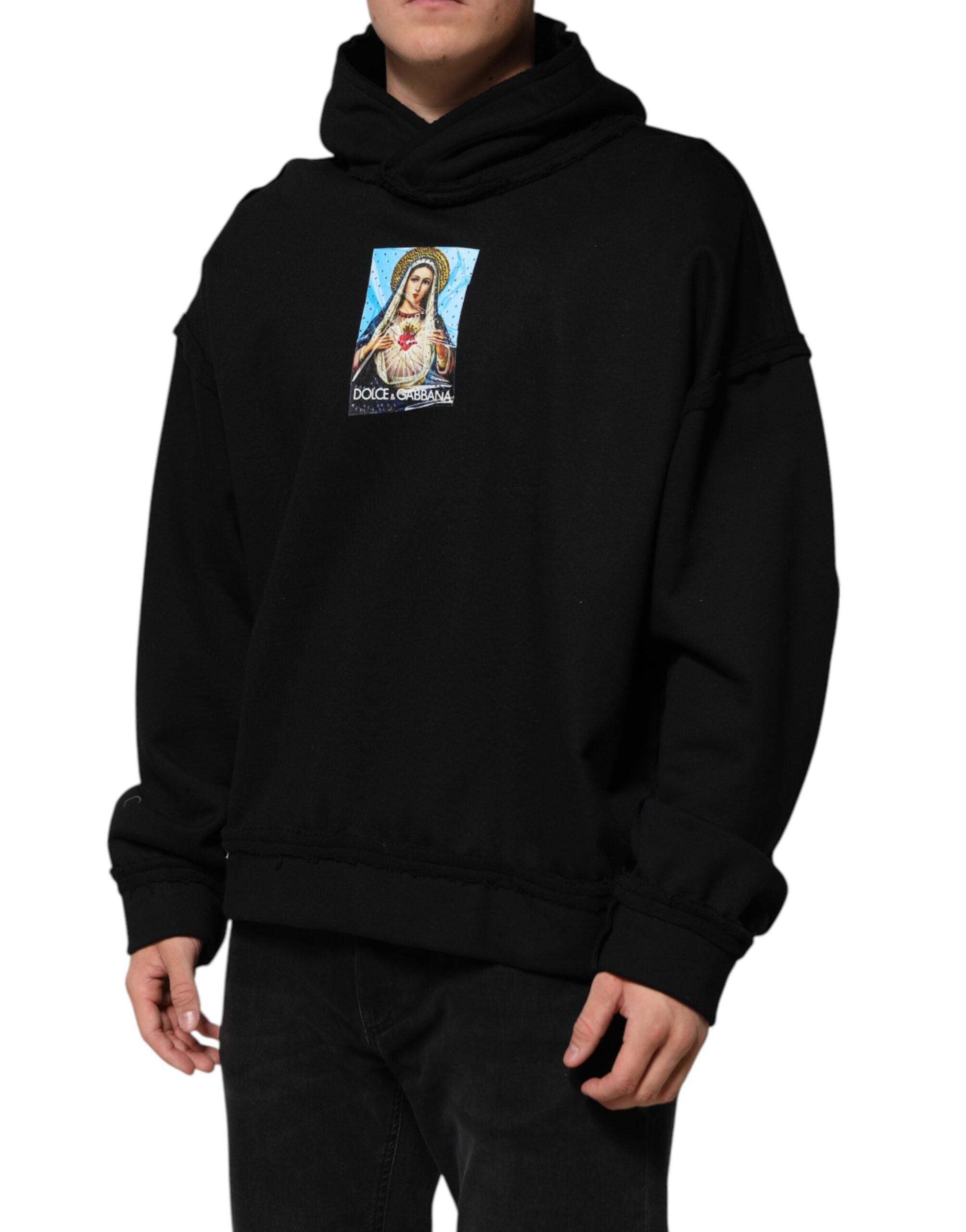 Dolce & Gabbana Black Printed Hoodie Crystal Embellished Jacket Dolce & Gabbana