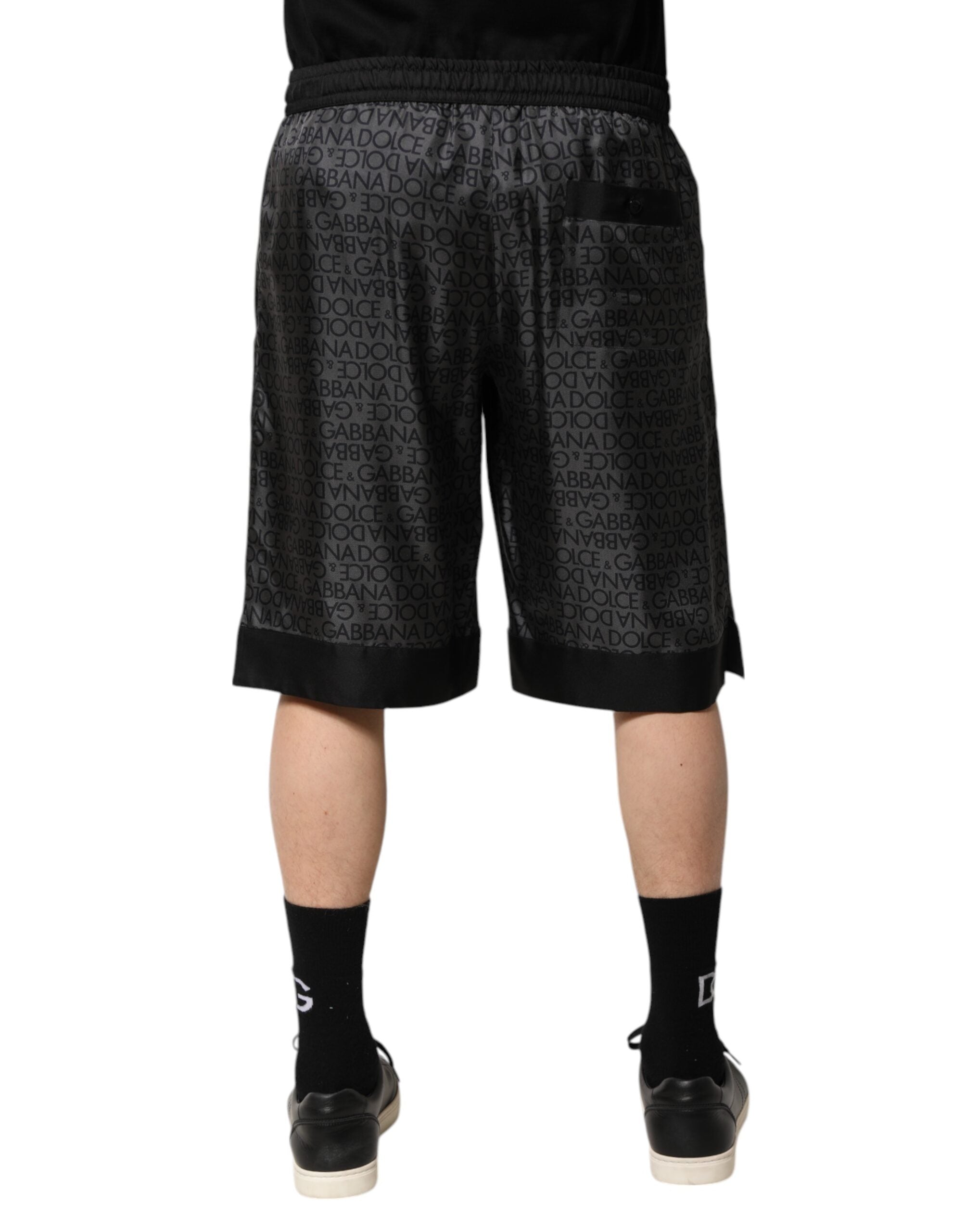 Dolce & Gabbana Gray Black Silk DG Logo Men Bermuda Shorts Dolce & Gabbana