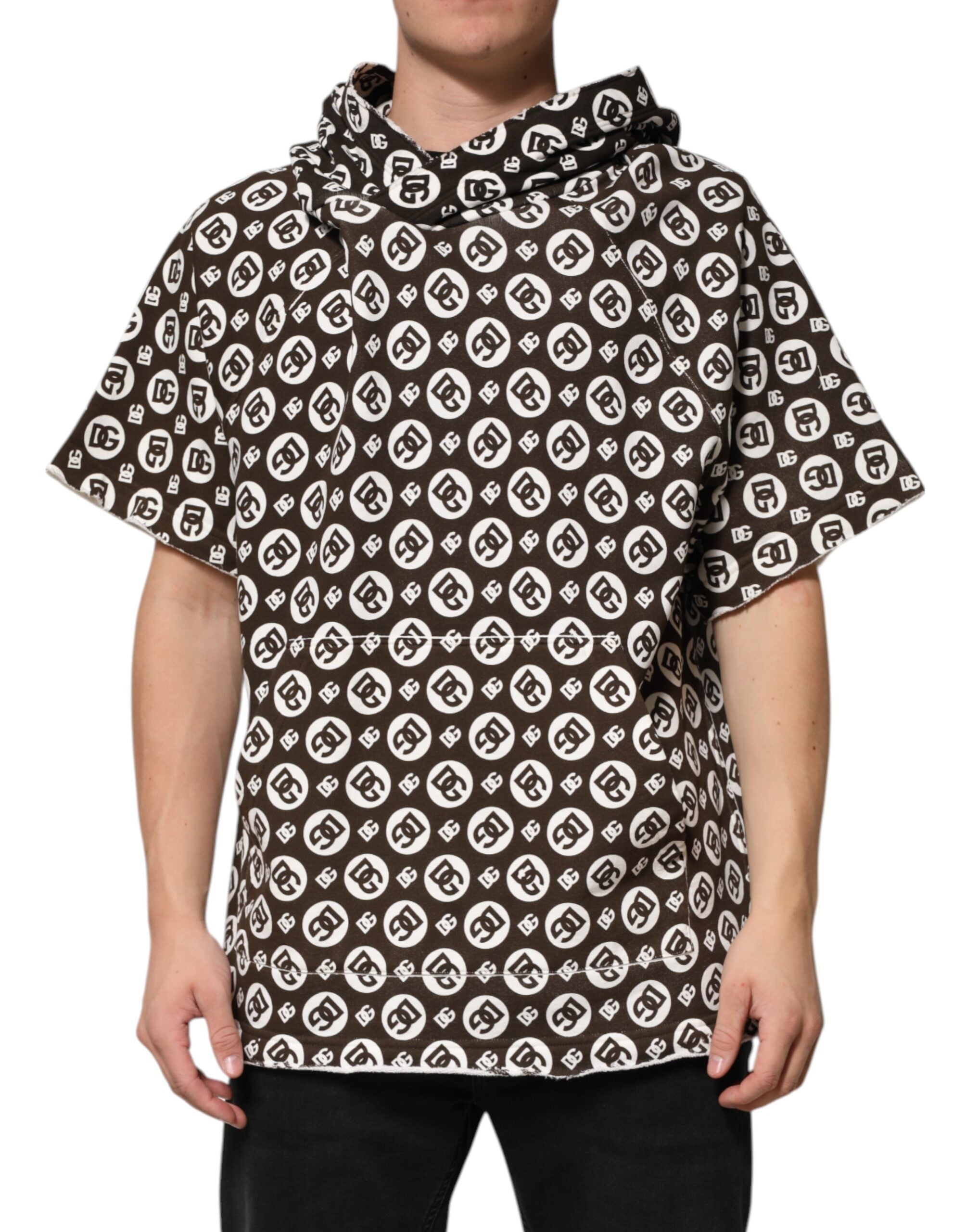 Dolce & Gabbana Brown White DG Logo Short Hoodie Sweater Dolce & Gabbana