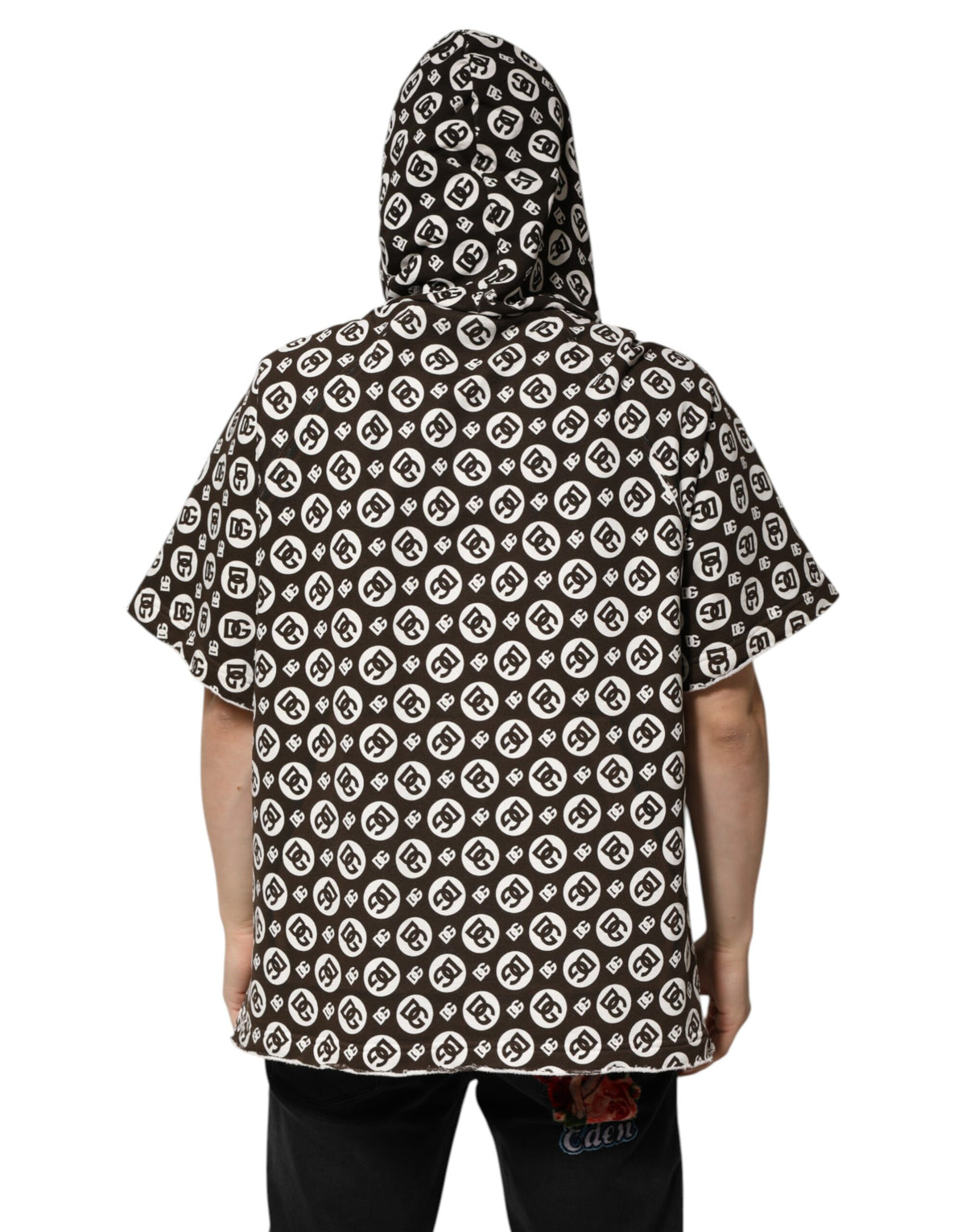 Dolce & Gabbana Brown White DG Logo Short Hoodie Sweater