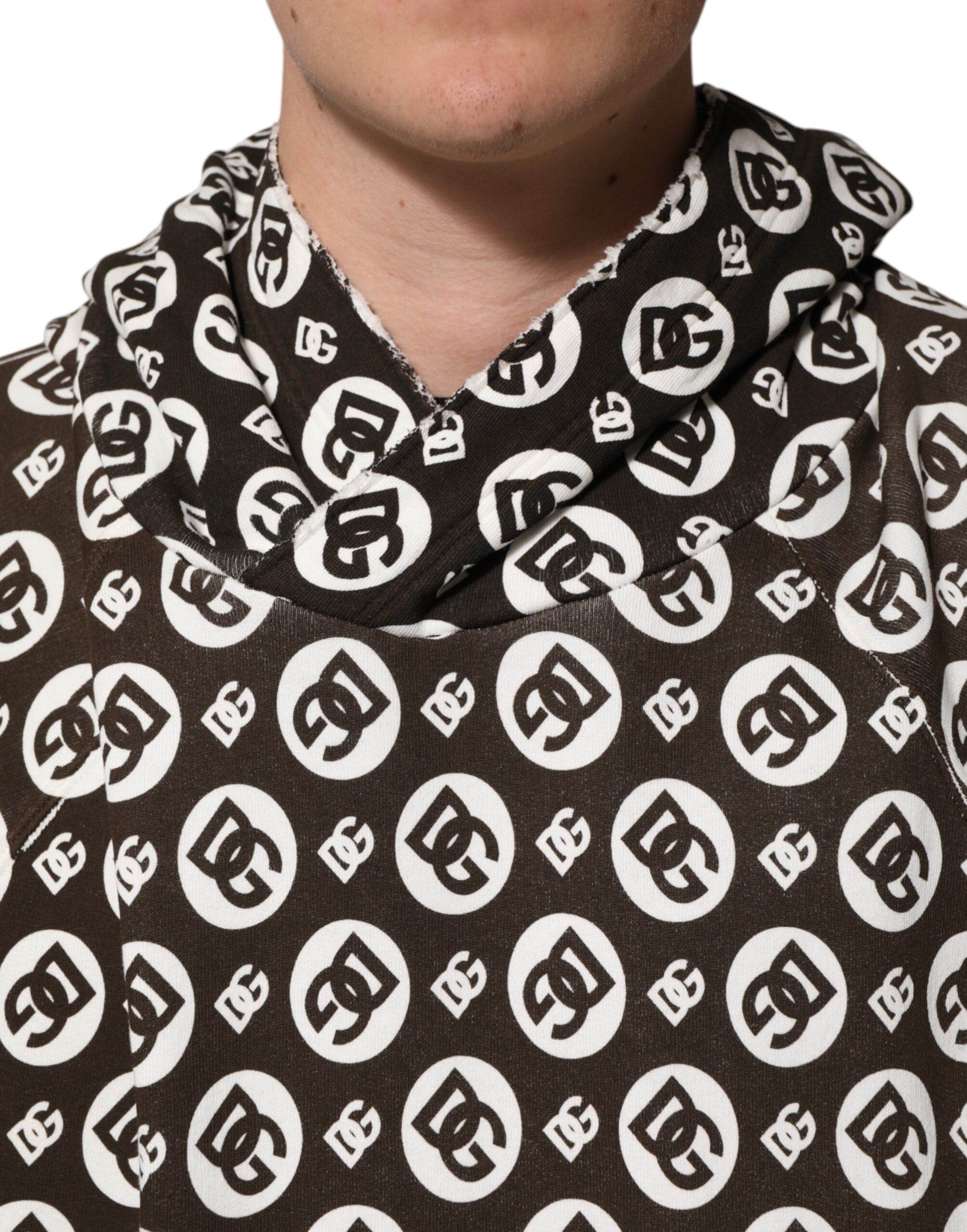 Dolce & Gabbana Brown White DG Logo Short Hoodie Sweater Dolce & Gabbana