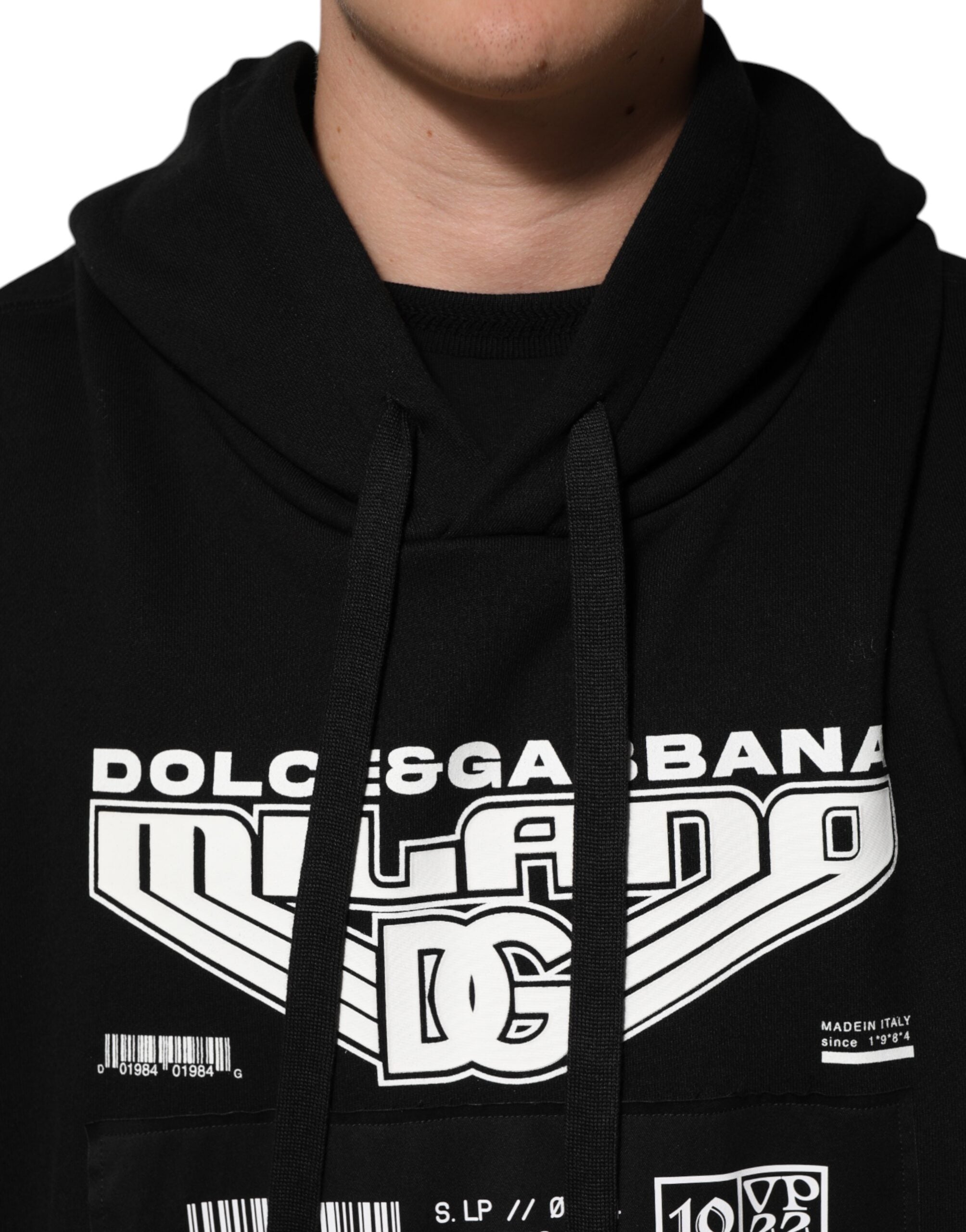 Dolce & Gabbana Black Cotton DG Milano Logo Print Hoodie Sweater Dolce & Gabbana