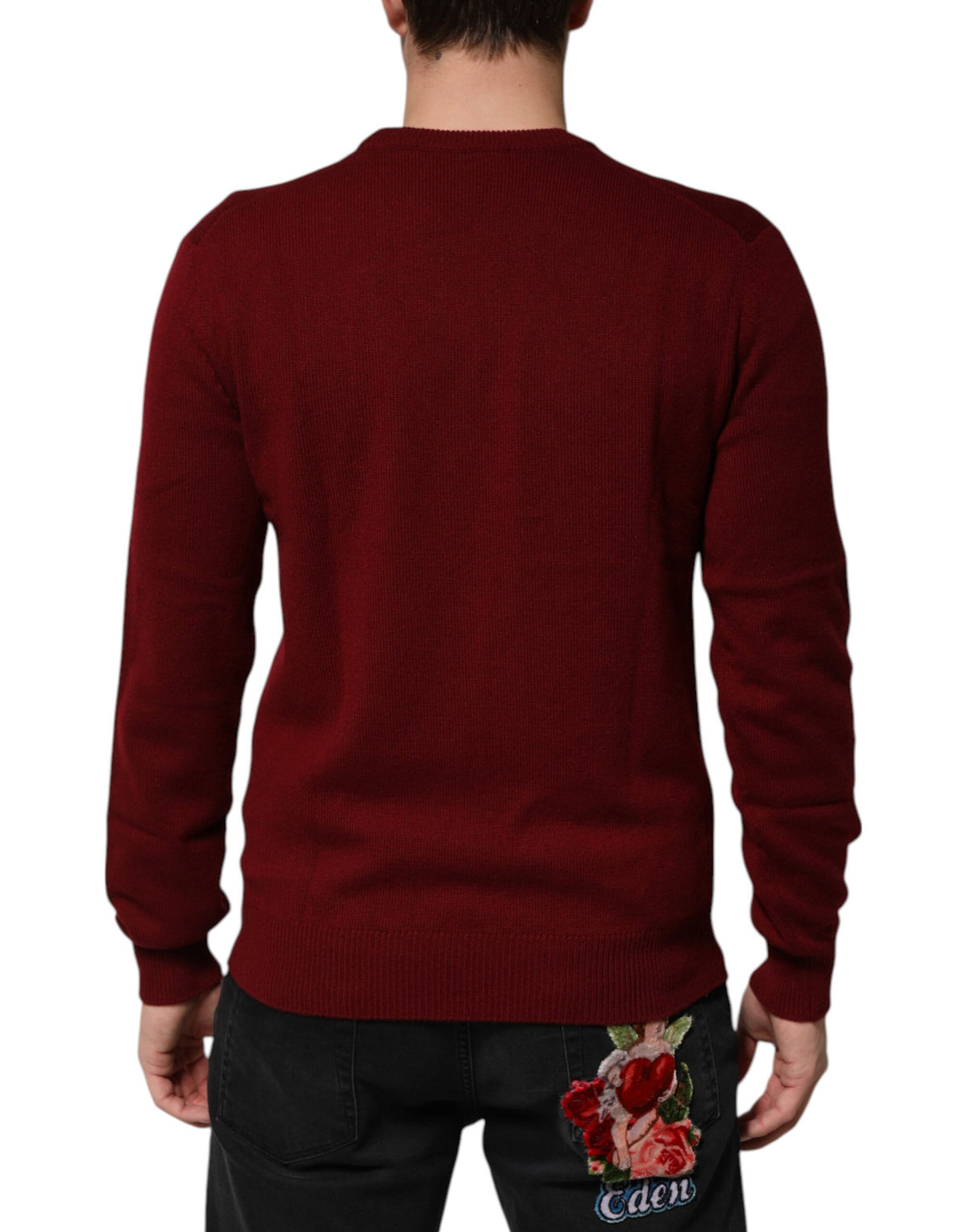 Dolce & Gabbana Burgundy Cashmere Lion Crest Pullover Sweater