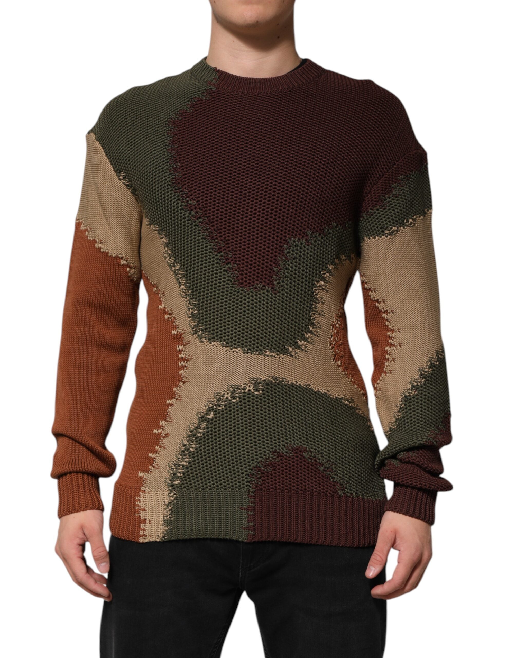 Dolce & Gabbana Multicolor Cotton Abstract Men Pullover Sweater Dolce & Gabbana