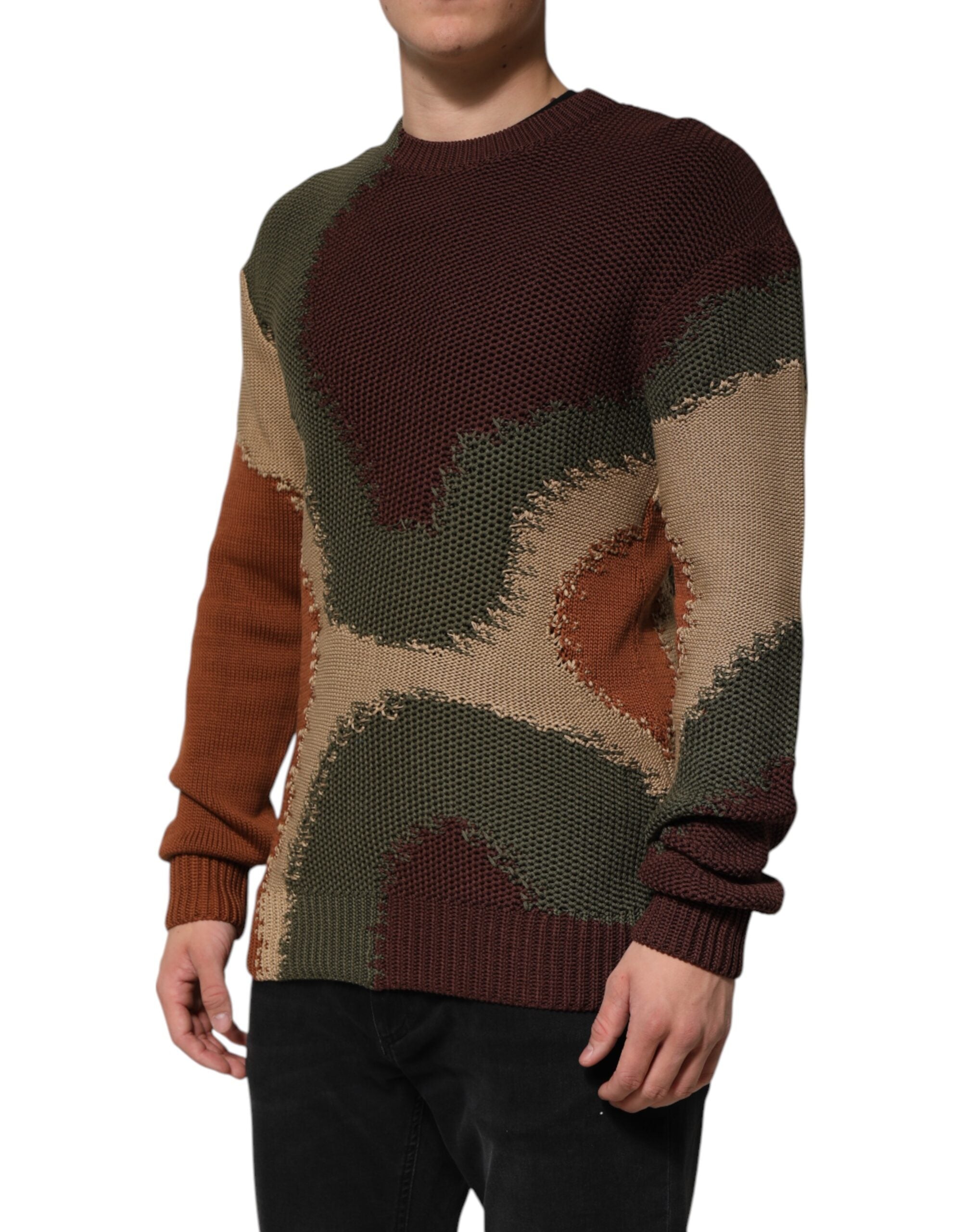 Dolce & Gabbana Multicolor Cotton Abstract Men Pullover Sweater Dolce & Gabbana