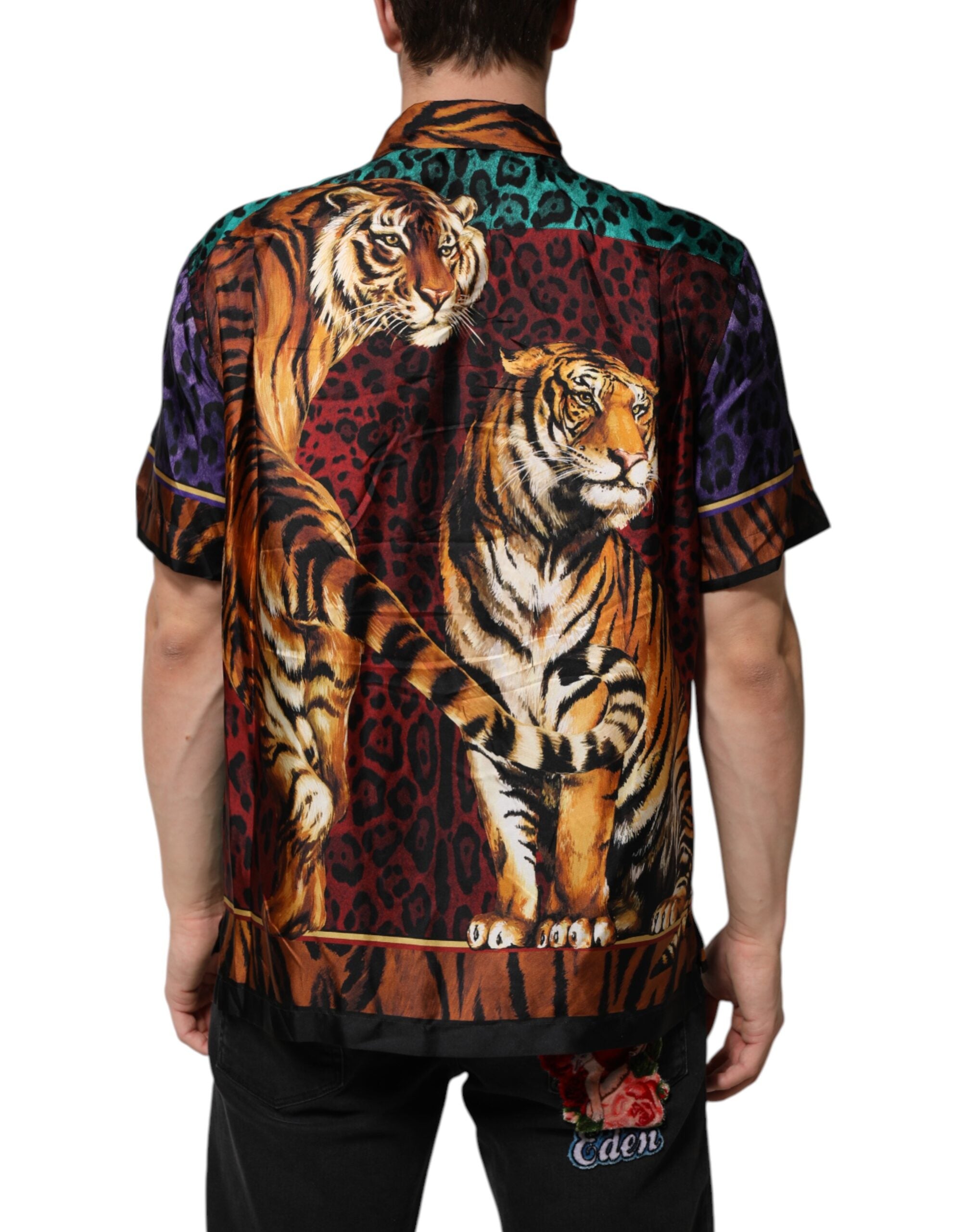 Dolce & Gabbana Multicolor Silk Tiger Print Hawaiian T-shirt Dolce & Gabbana