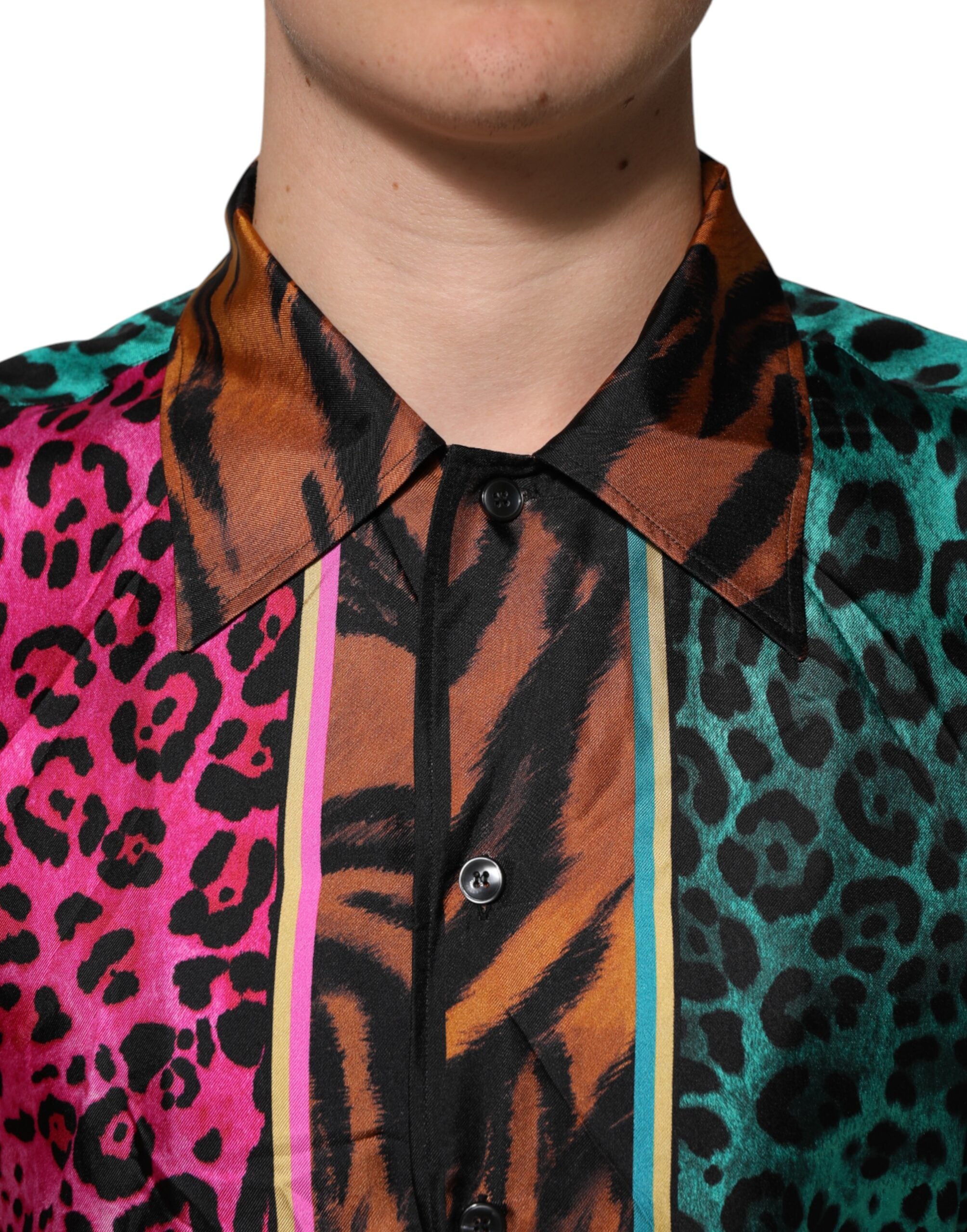 Dolce & Gabbana Multicolor Silk Tiger Print Hawaiian T-shirt Dolce & Gabbana