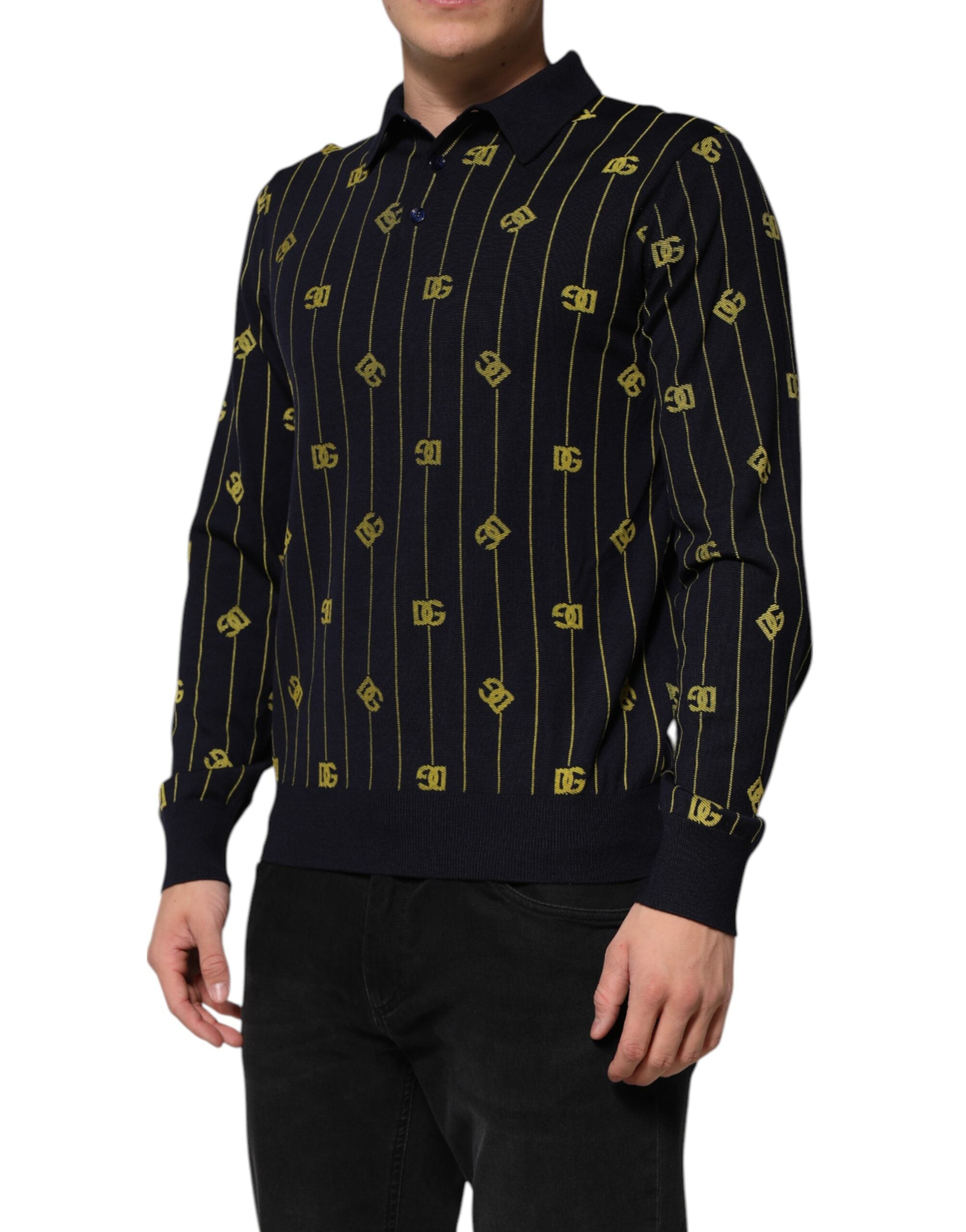 Dolce & Gabbana Black Logo Jacquard Knitted Polo Shirt T-shirt Dolce & Gabbana