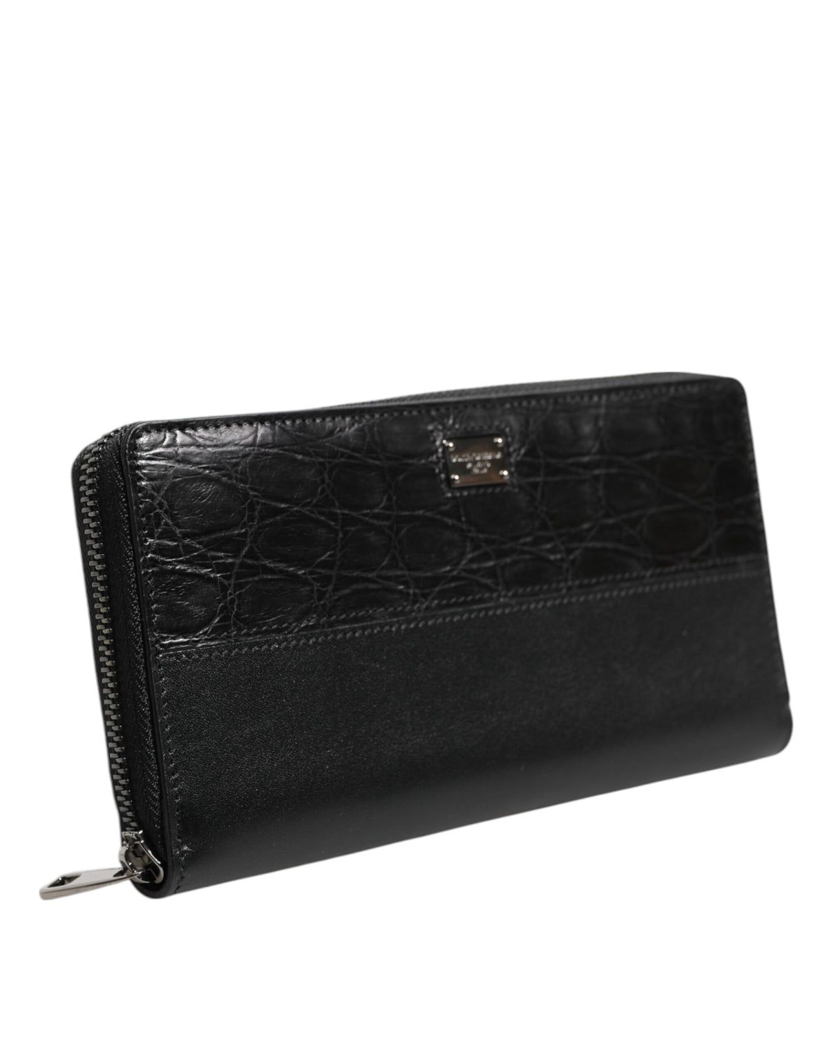 Dolce & Gabbana Black Leather Logo Plaque Zip Around Continental Wallet