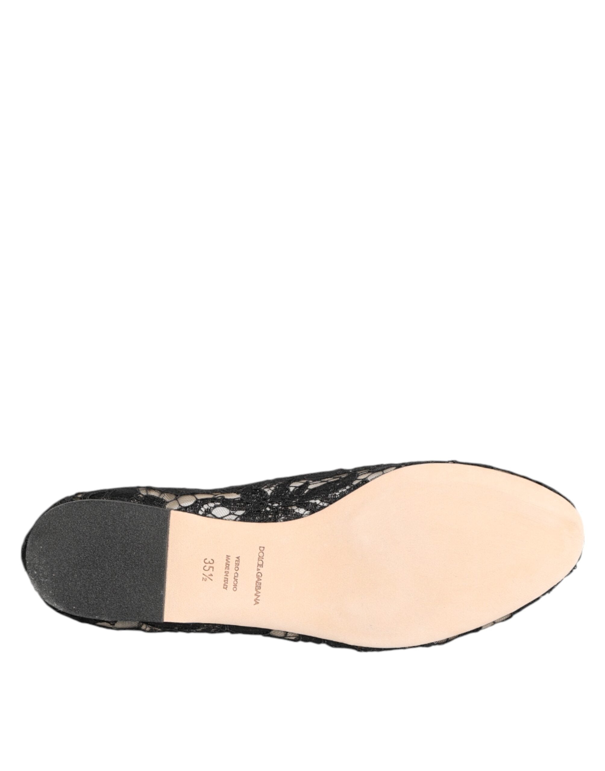 Dolce & Gabbana Black Taormina Lace Crystals Flats Shoes Dolce & Gabbana