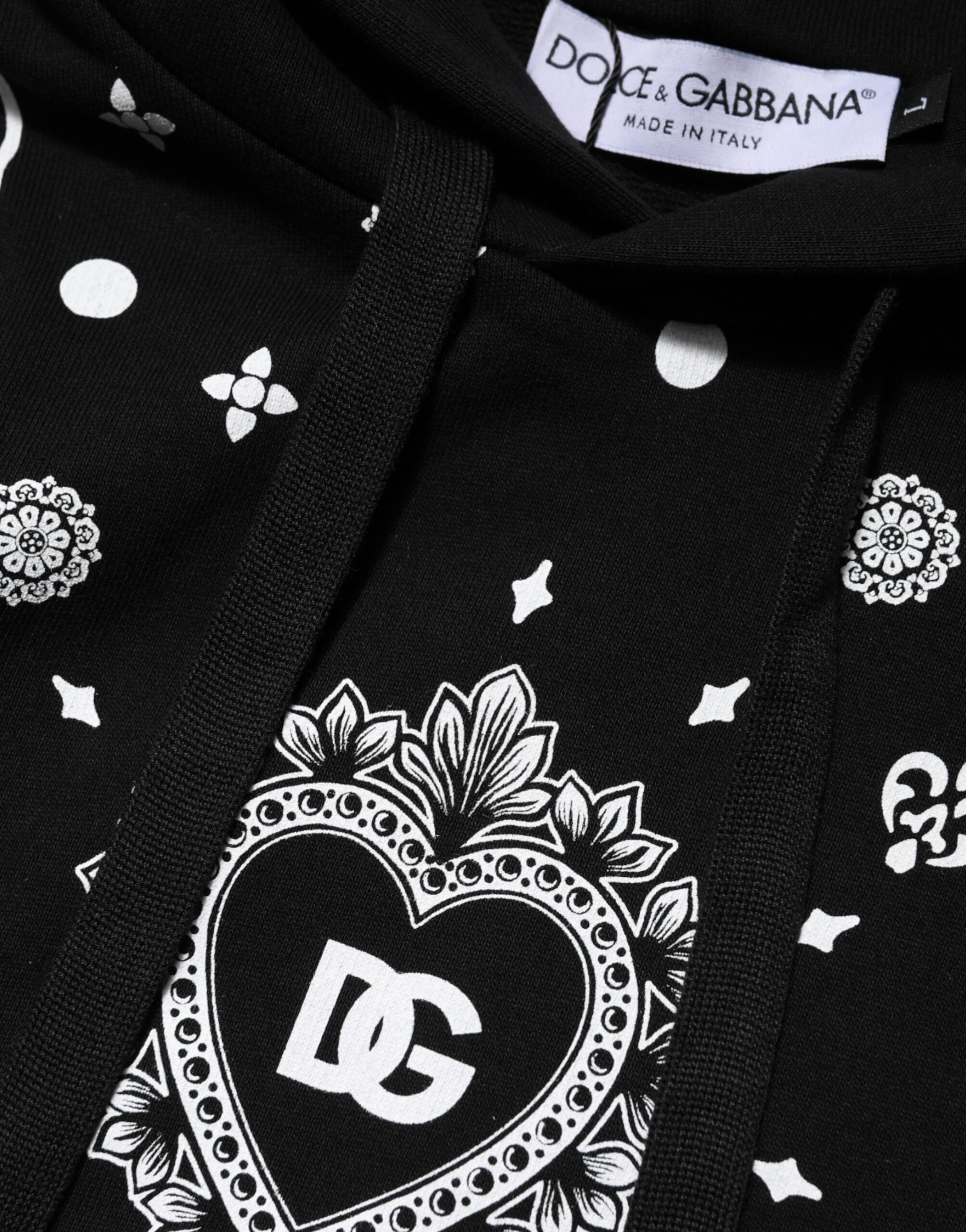 Dolce & Gabbana Black Bandana Hooded Men Sweatshirt Sweater Dolce & Gabbana