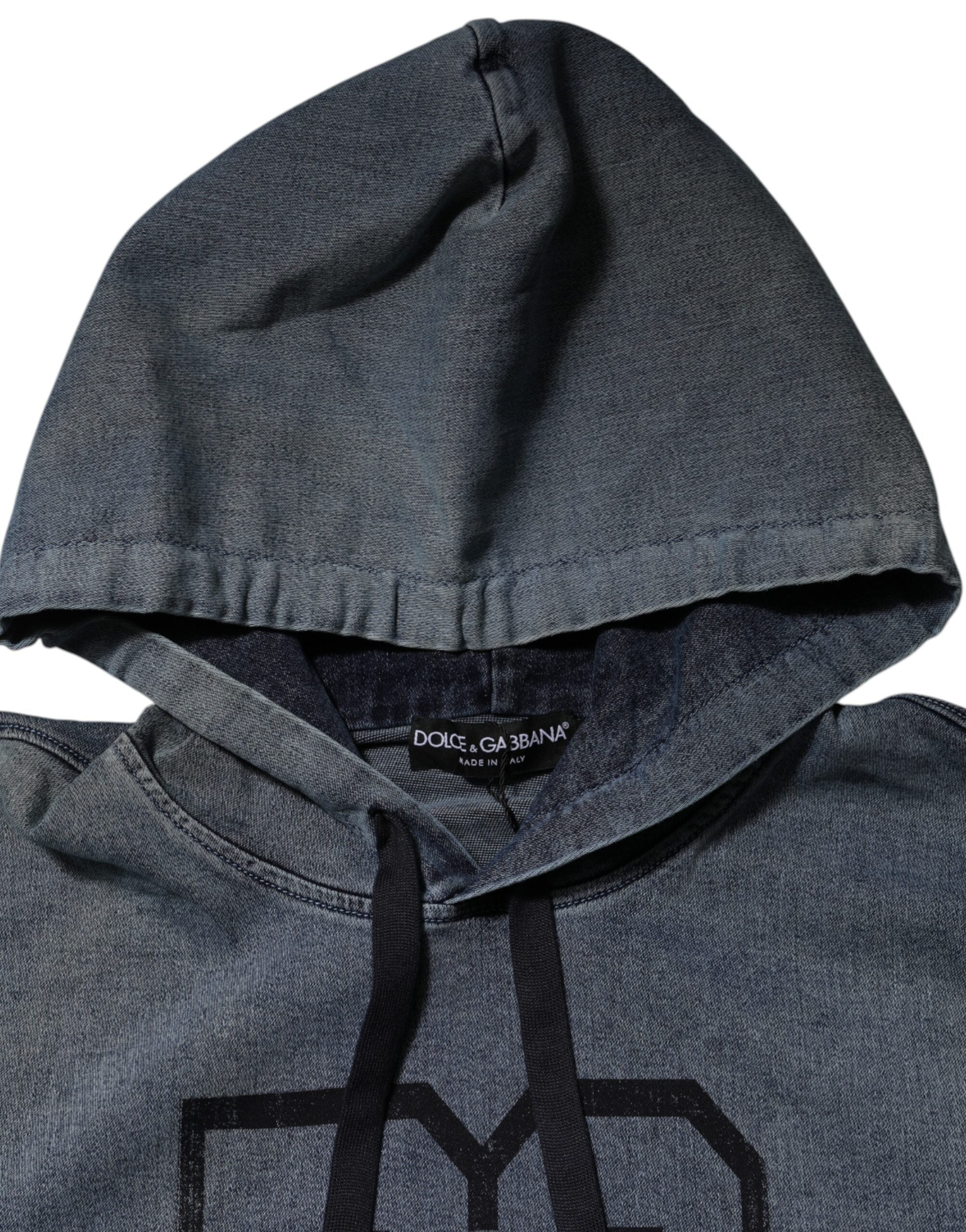 Dolce & Gabbana Blue Cotton Blend Hooded Sweatshirt Sweater Dolce & Gabbana