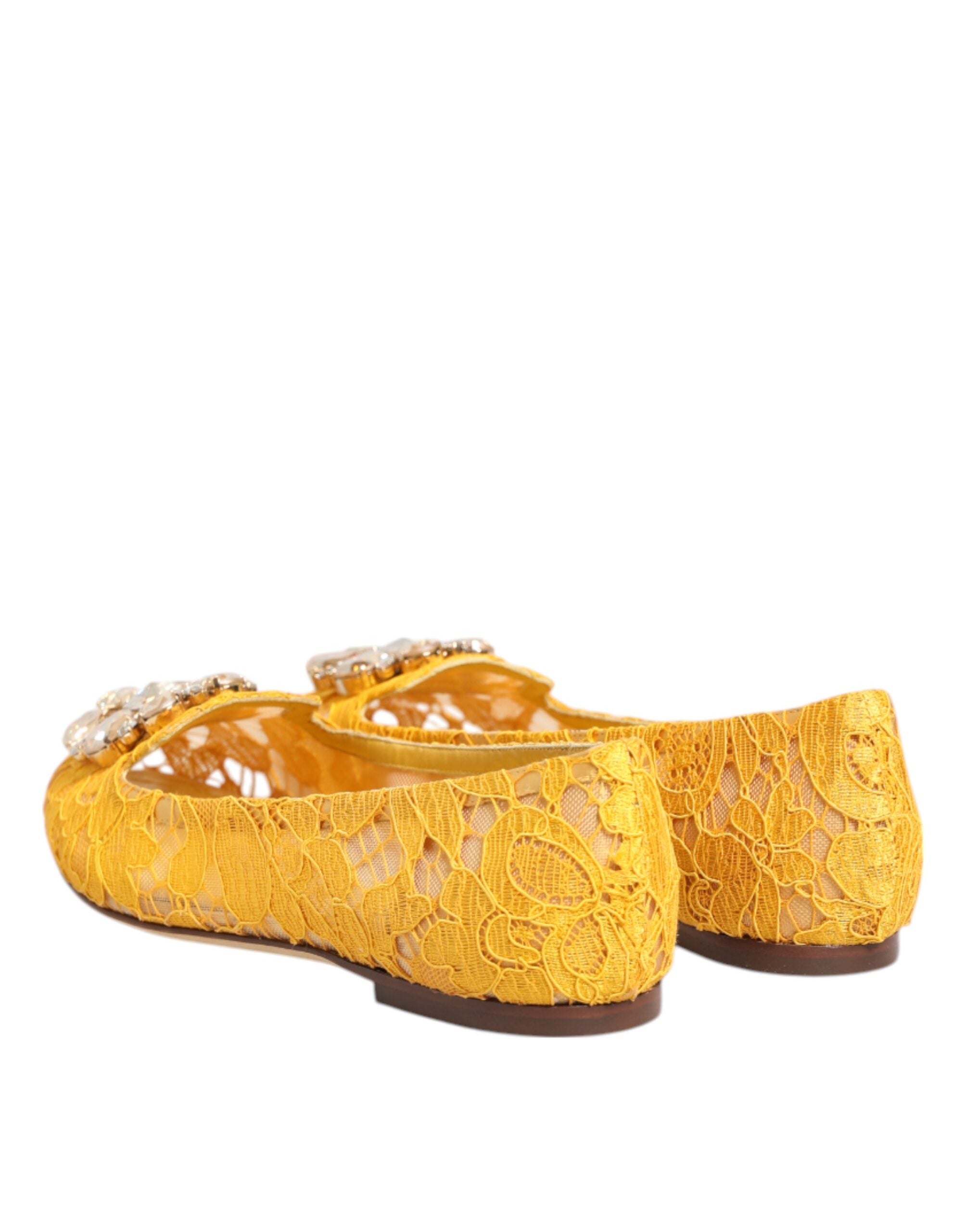 Dolce & Gabbana Yellow Taormina Lace Crystals Flats Shoes Dolce & Gabbana