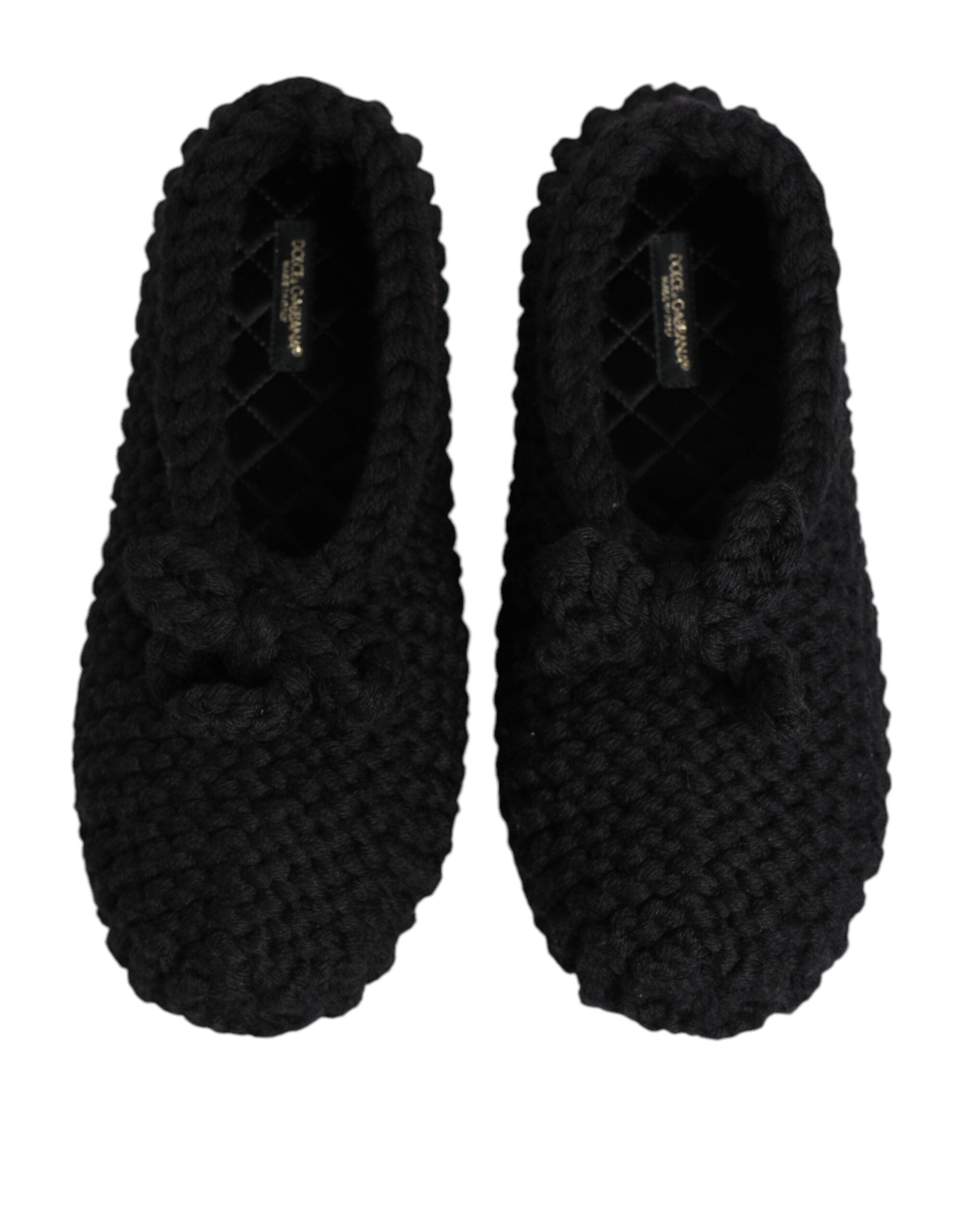 Dolce & Gabbana Black Wool Knit Slip On Ballerina Flats Shoes Dolce & Gabbana