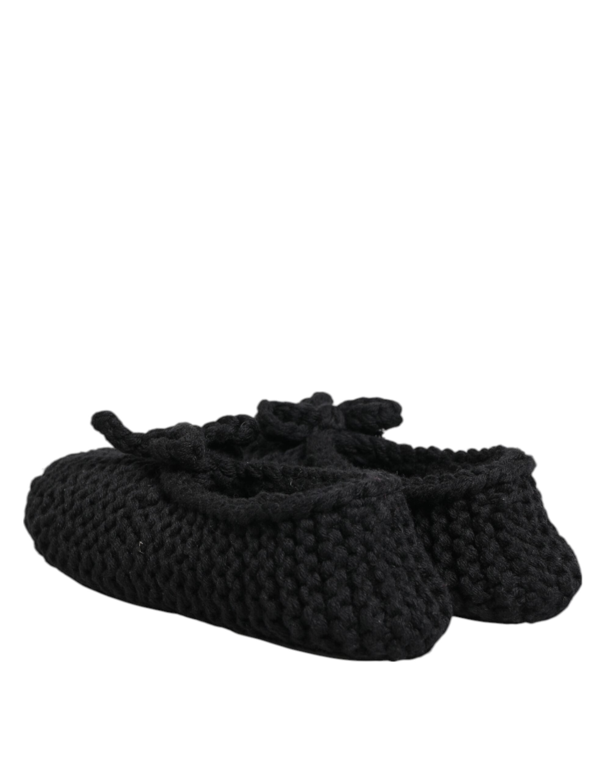 Dolce & Gabbana Black Wool Knit Slip On Ballerina Flats Shoes Dolce & Gabbana