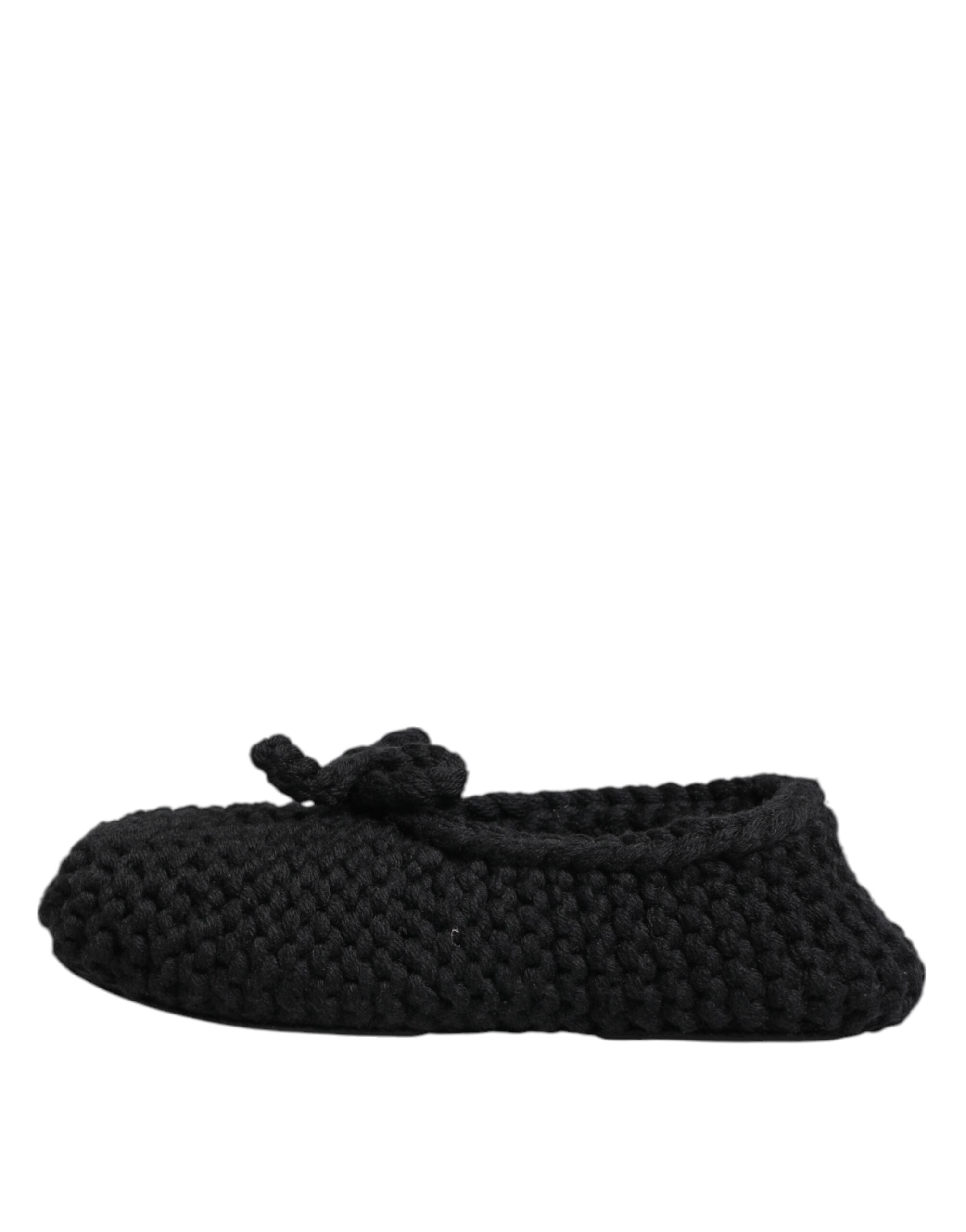 Dolce & Gabbana Black Wool Knit Slip On Ballerina Flats Shoes Dolce & Gabbana
