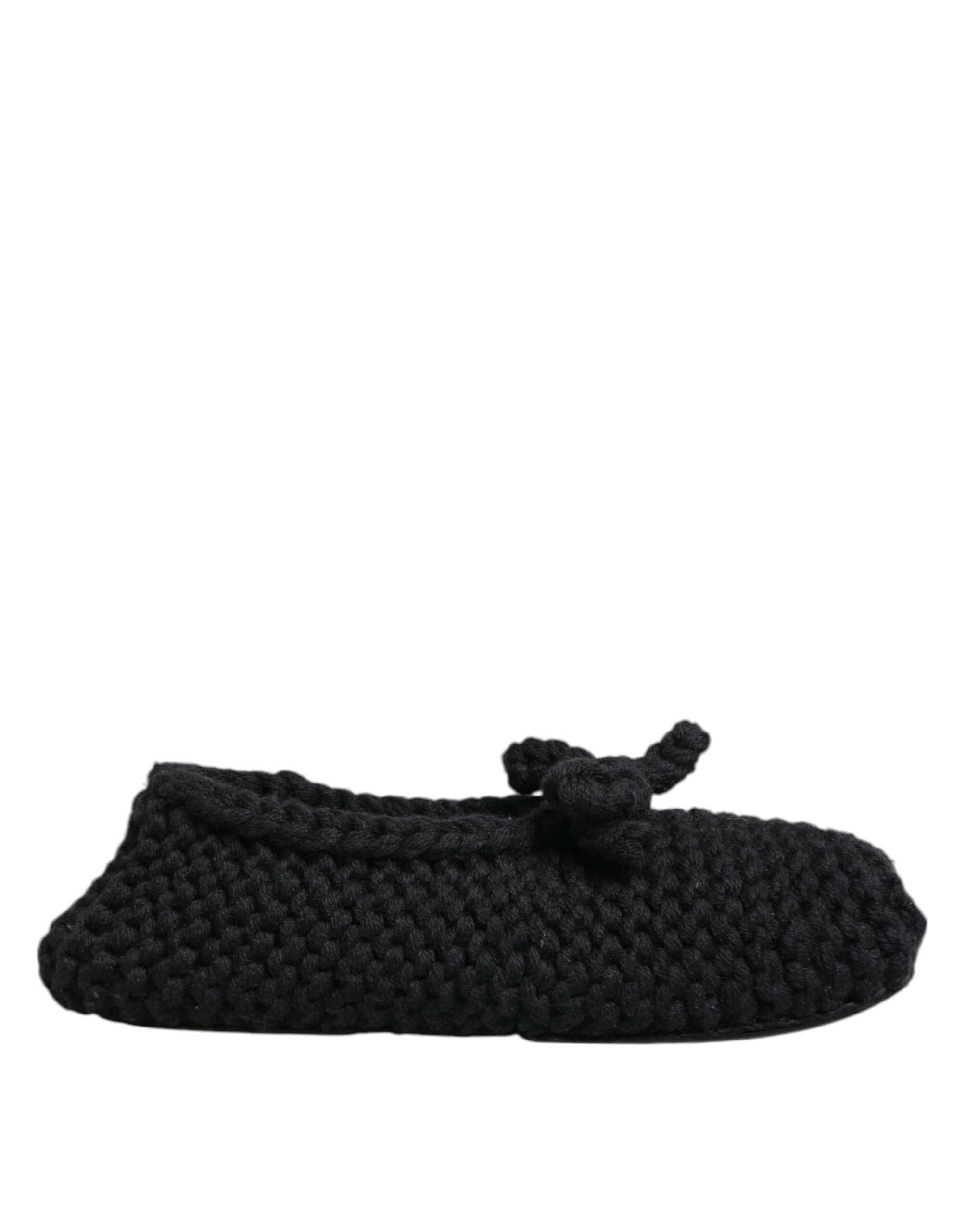 Dolce & Gabbana Black Wool Knit Slip On Ballerina Flats Shoes Dolce & Gabbana