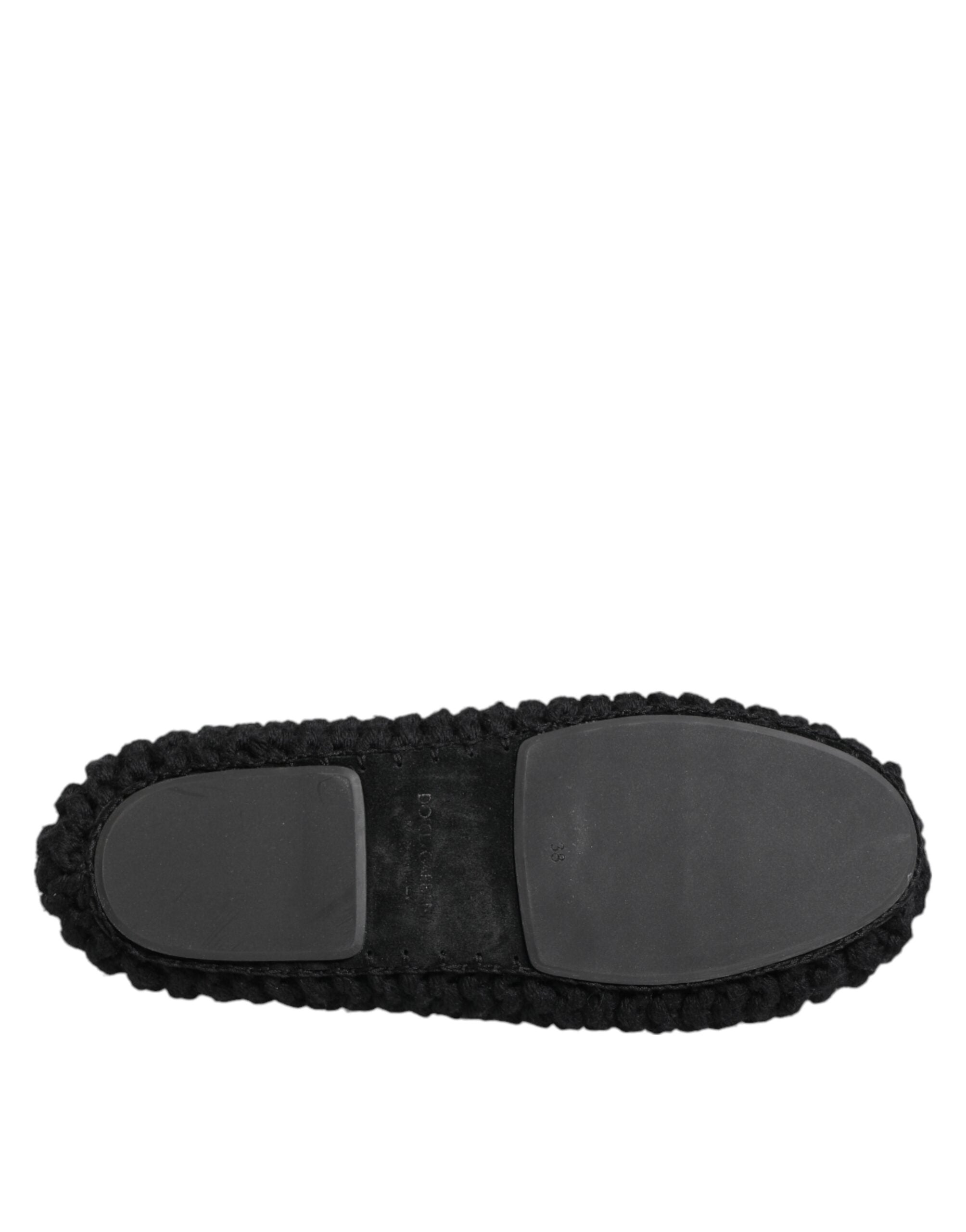 Dolce & Gabbana Black Wool Knit Slip On Ballerina Flats Shoes Dolce & Gabbana