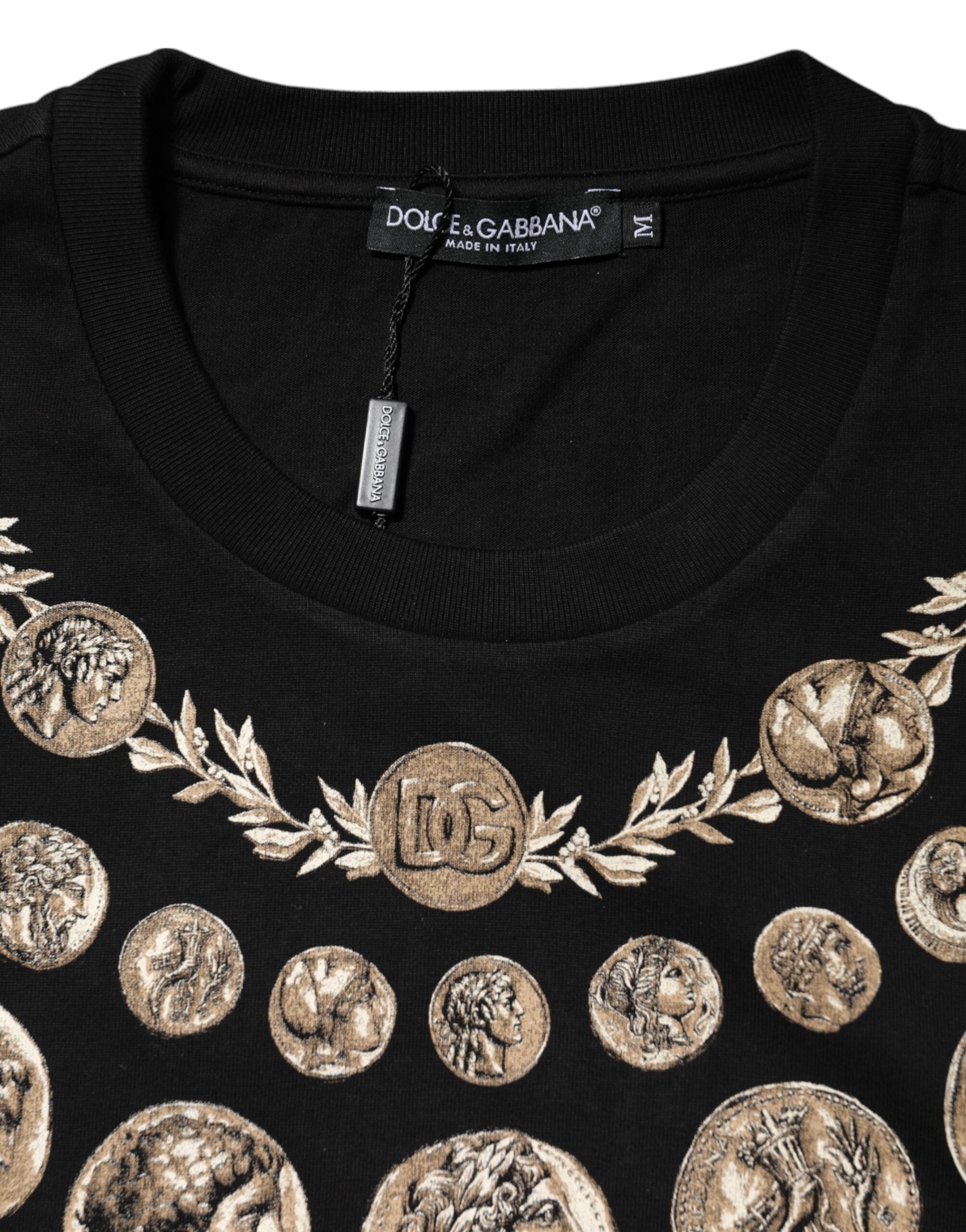 Dolce & Gabbana Black Coin Print Cotton Crew Neck T-shirt Dolce & Gabbana