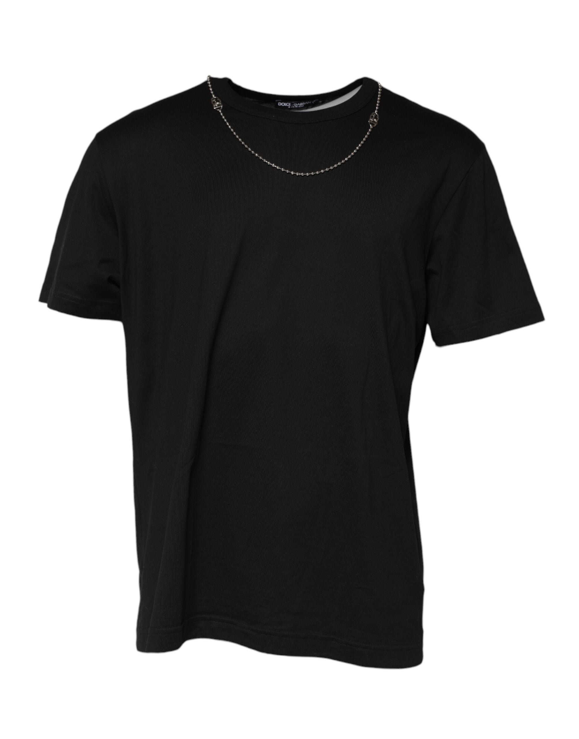 Dolce & Gabbana Black Chain Necklace Cotton Crewneck T-shirt Dolce & Gabbana