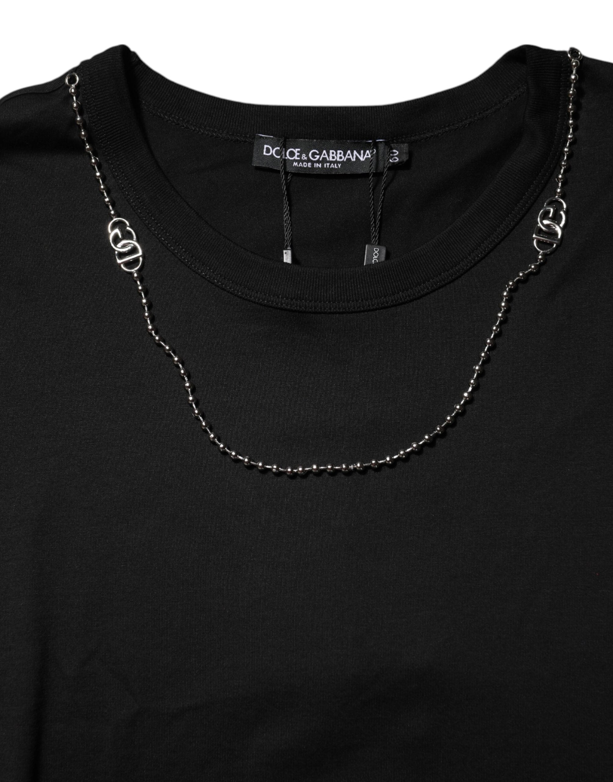 Dolce & Gabbana Black Chain Necklace Cotton Crewneck T-shirt Dolce & Gabbana