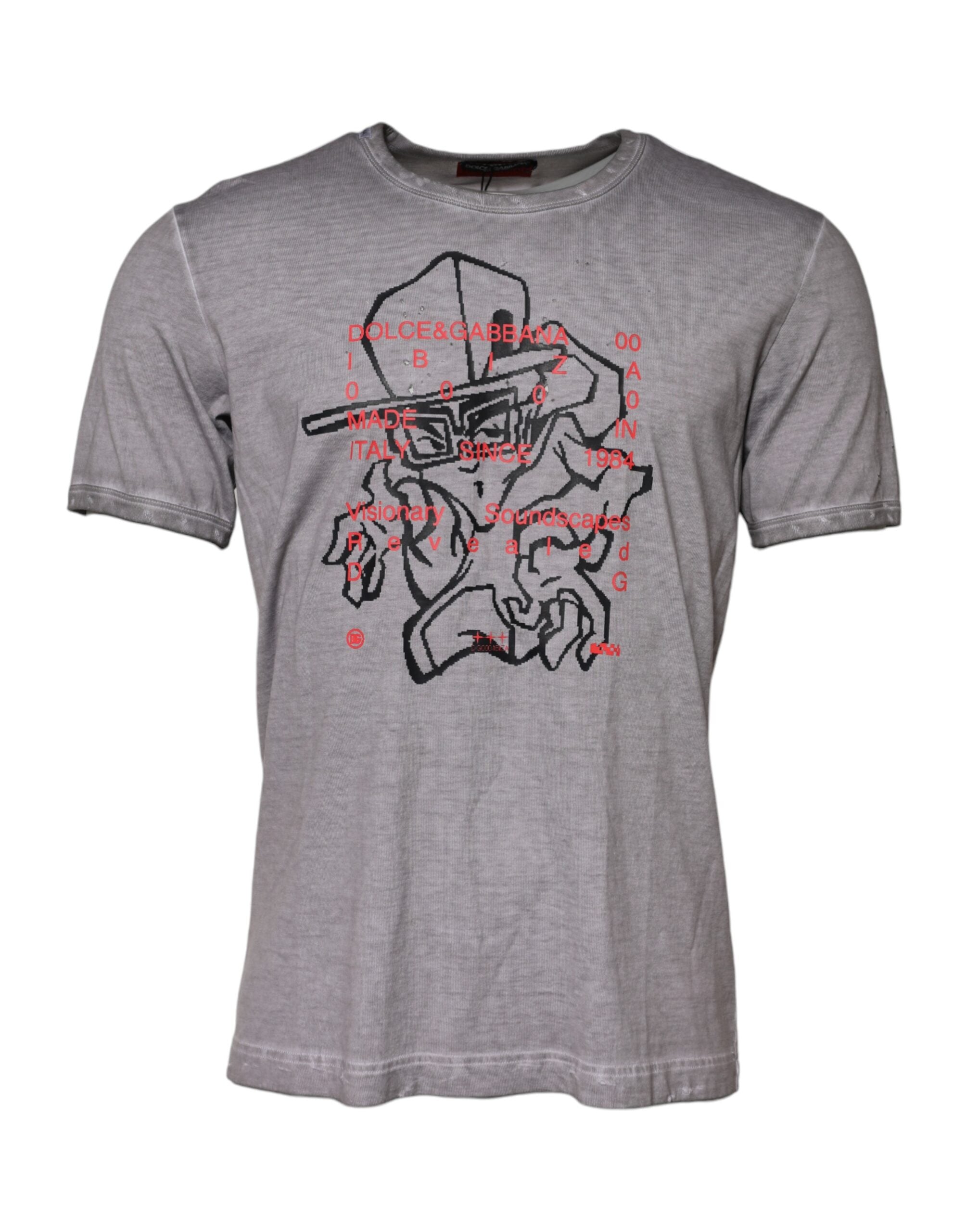 Dolce & Gabbana Gray Graphic Print Cotton Crew Neck T-shirt Dolce & Gabbana