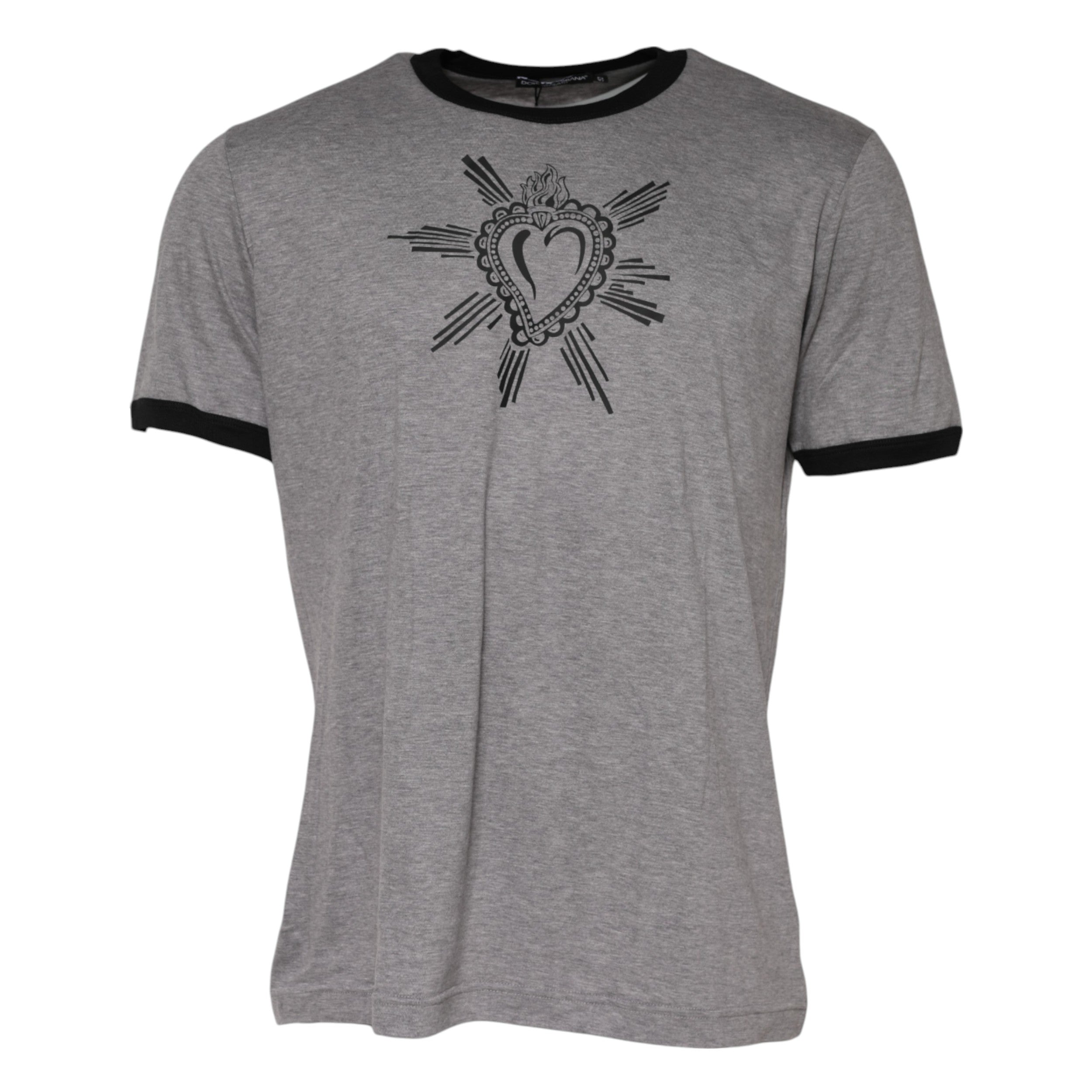 Dolce & Gabbana Gray Sacred Heart Cotton Crew Neck T-shirt Dolce & Gabbana
