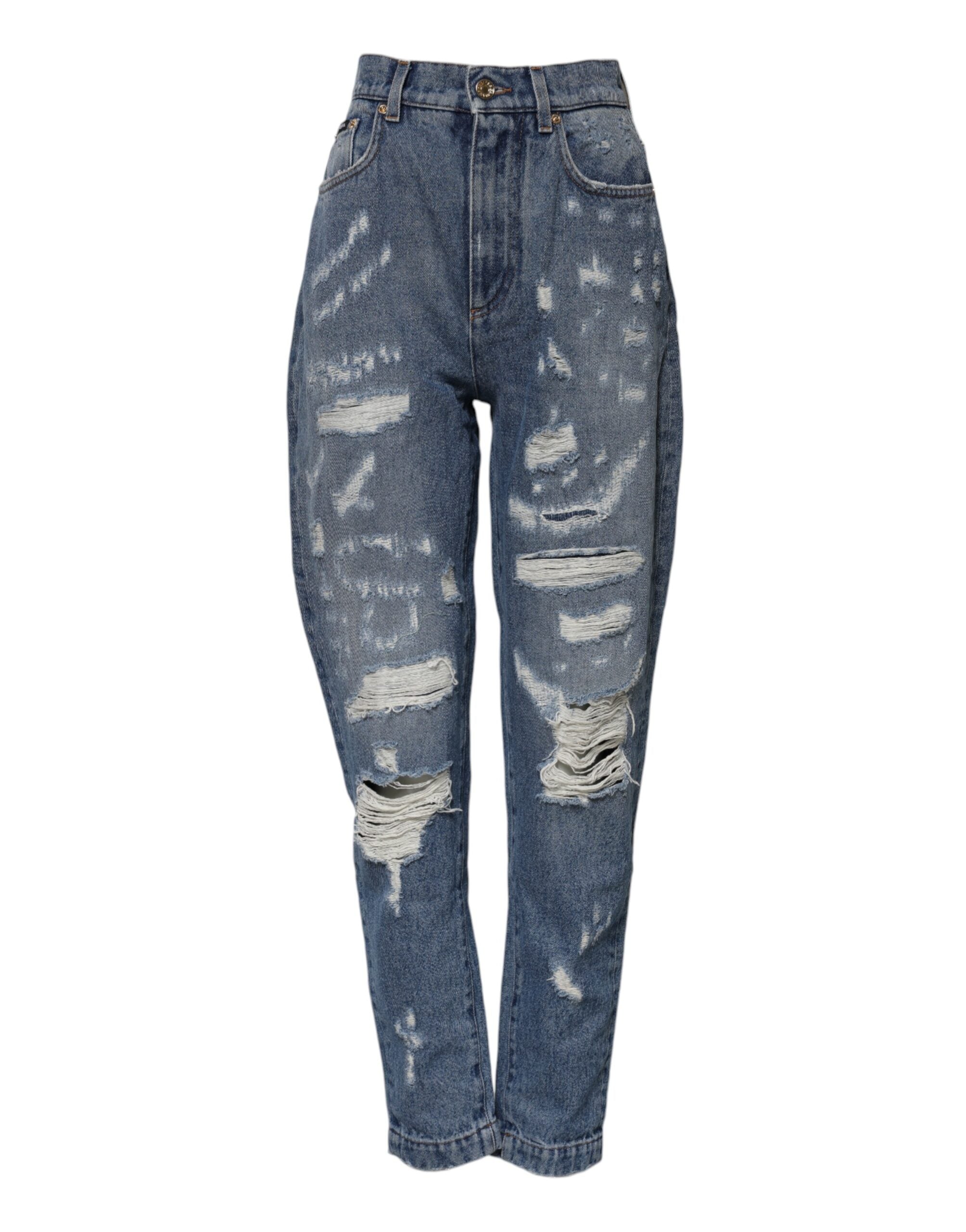 Dolce & Gabbana Blue AMBER Tattered High Waist Denim Jeans Dolce & Gabbana