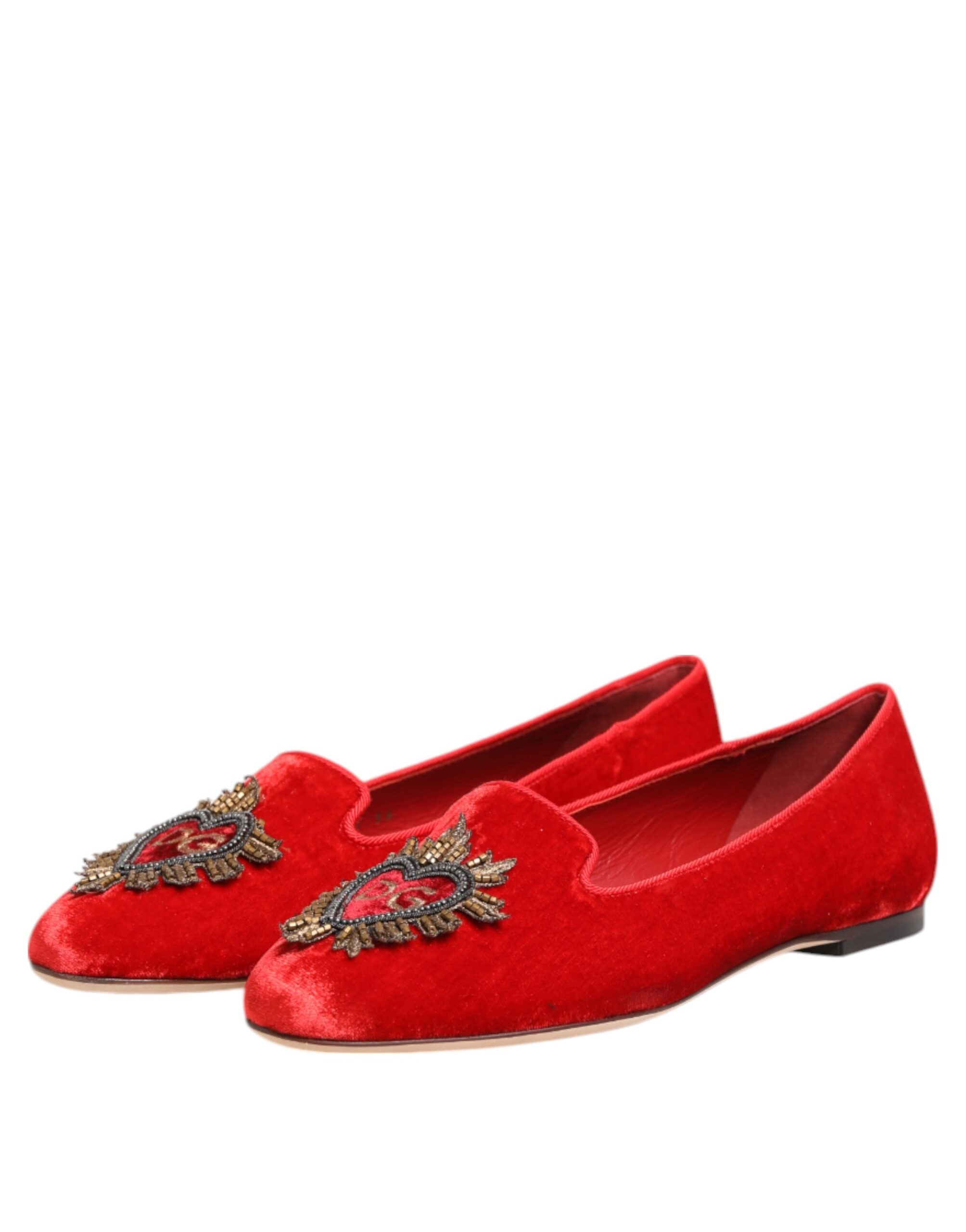 Dolce & Gabbana Red Velvet DG Heart Loafers Flats Shoes Dolce & Gabbana