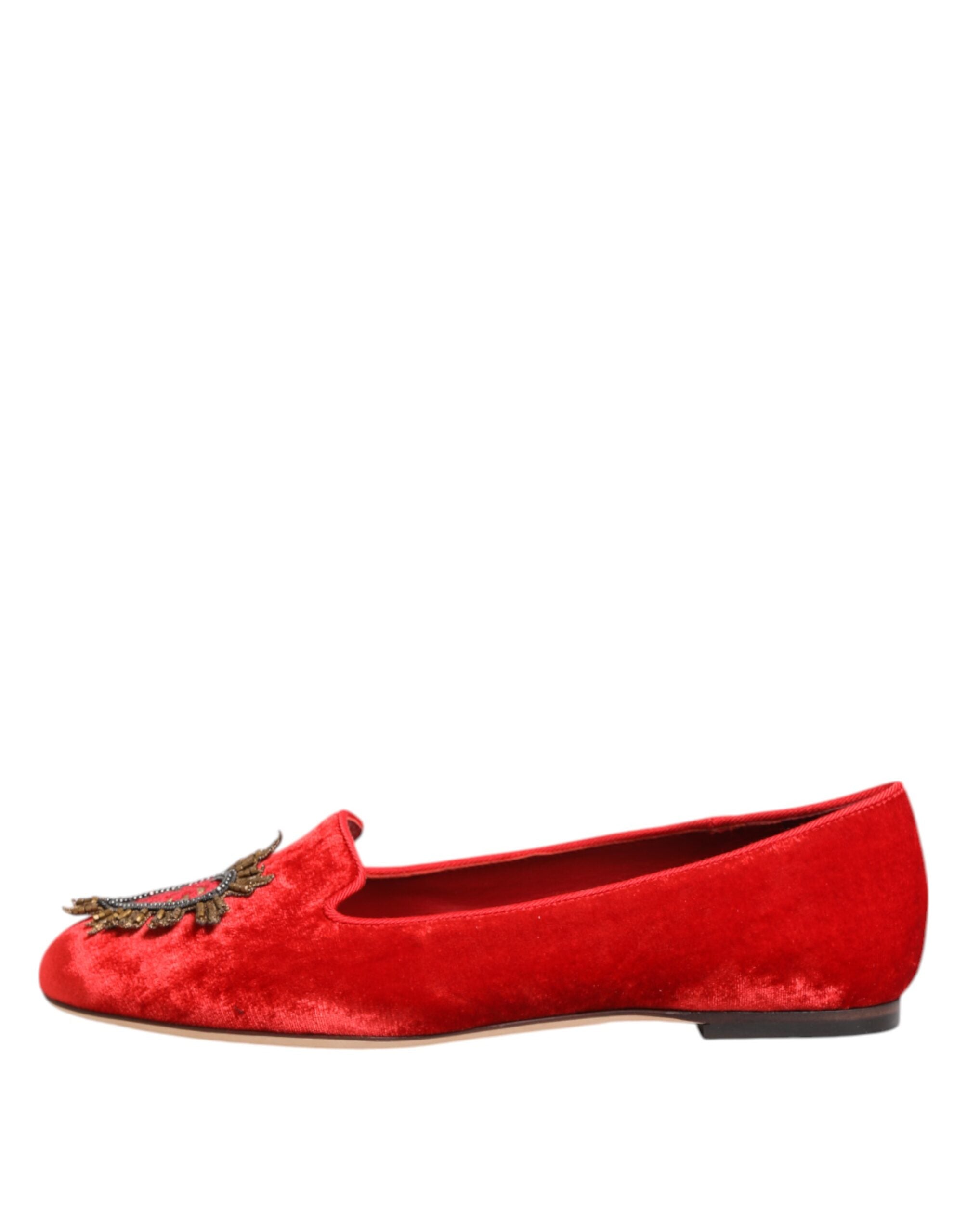 Dolce & Gabbana Red Velvet DG Heart Loafers Flats Shoes Dolce & Gabbana