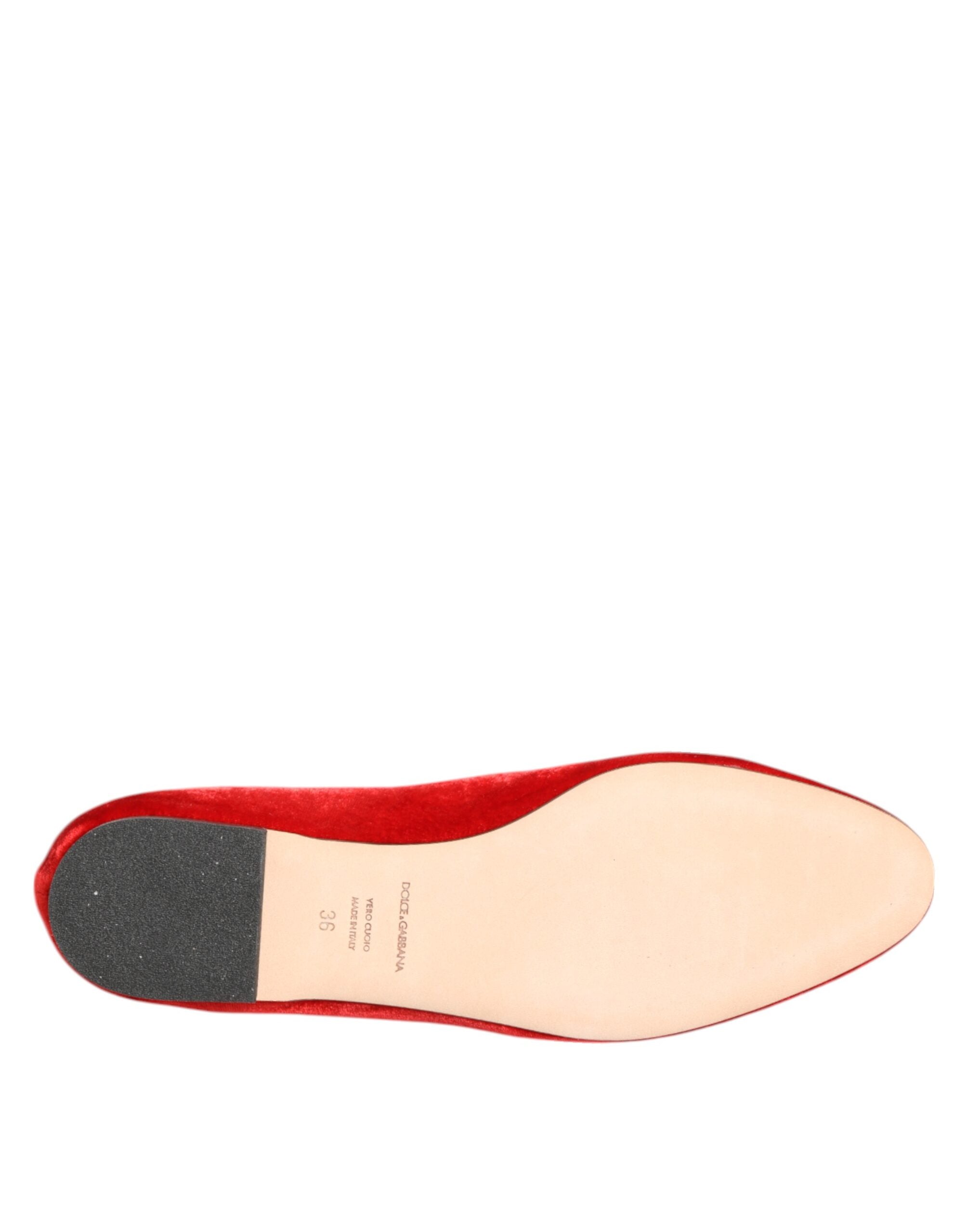 Dolce & Gabbana Red Velvet DG Heart Loafers Flats Shoes Dolce & Gabbana