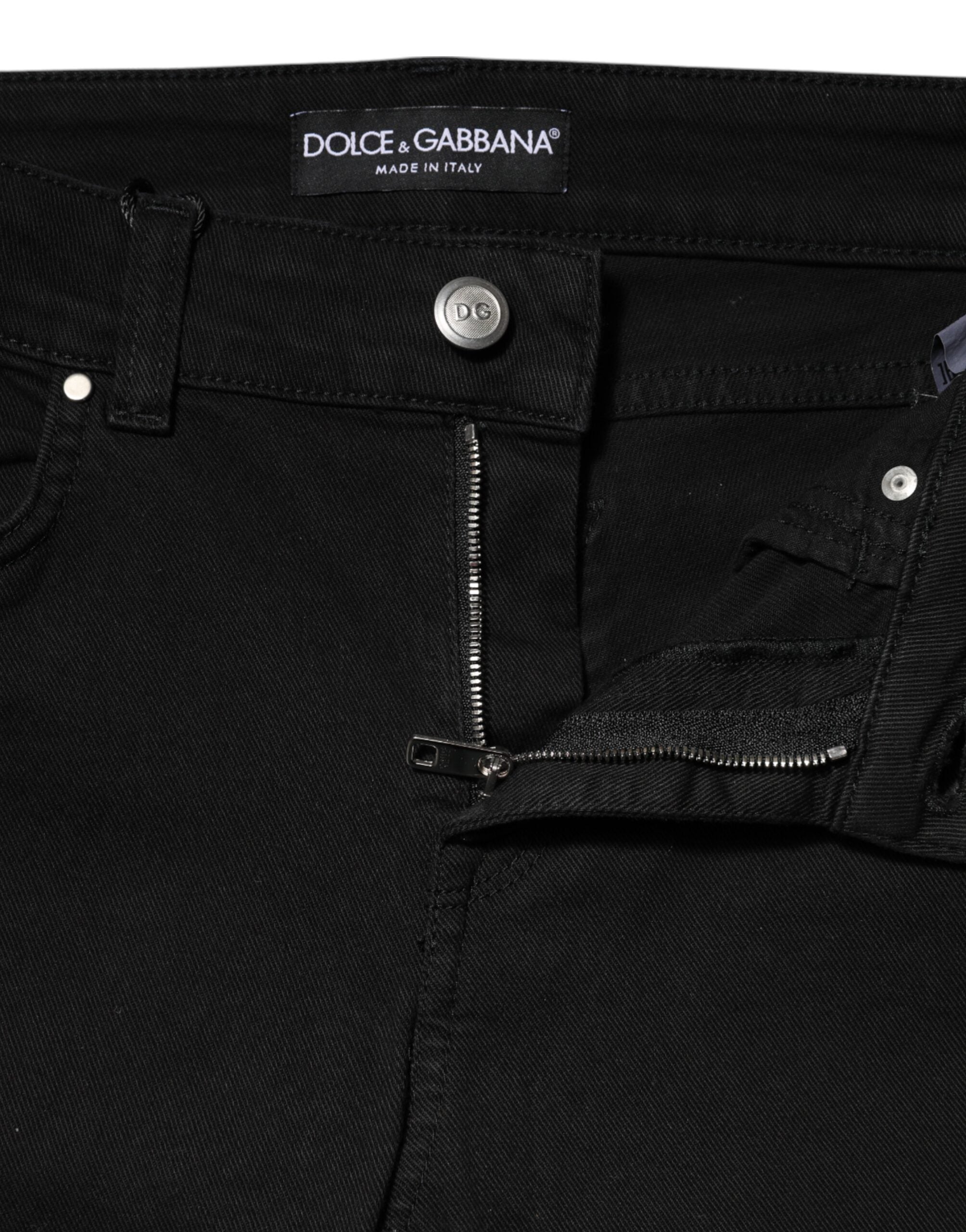Dolce & Gabbana Black Cotton Skinny Mid Waist Denim Jeans Dolce & Gabbana