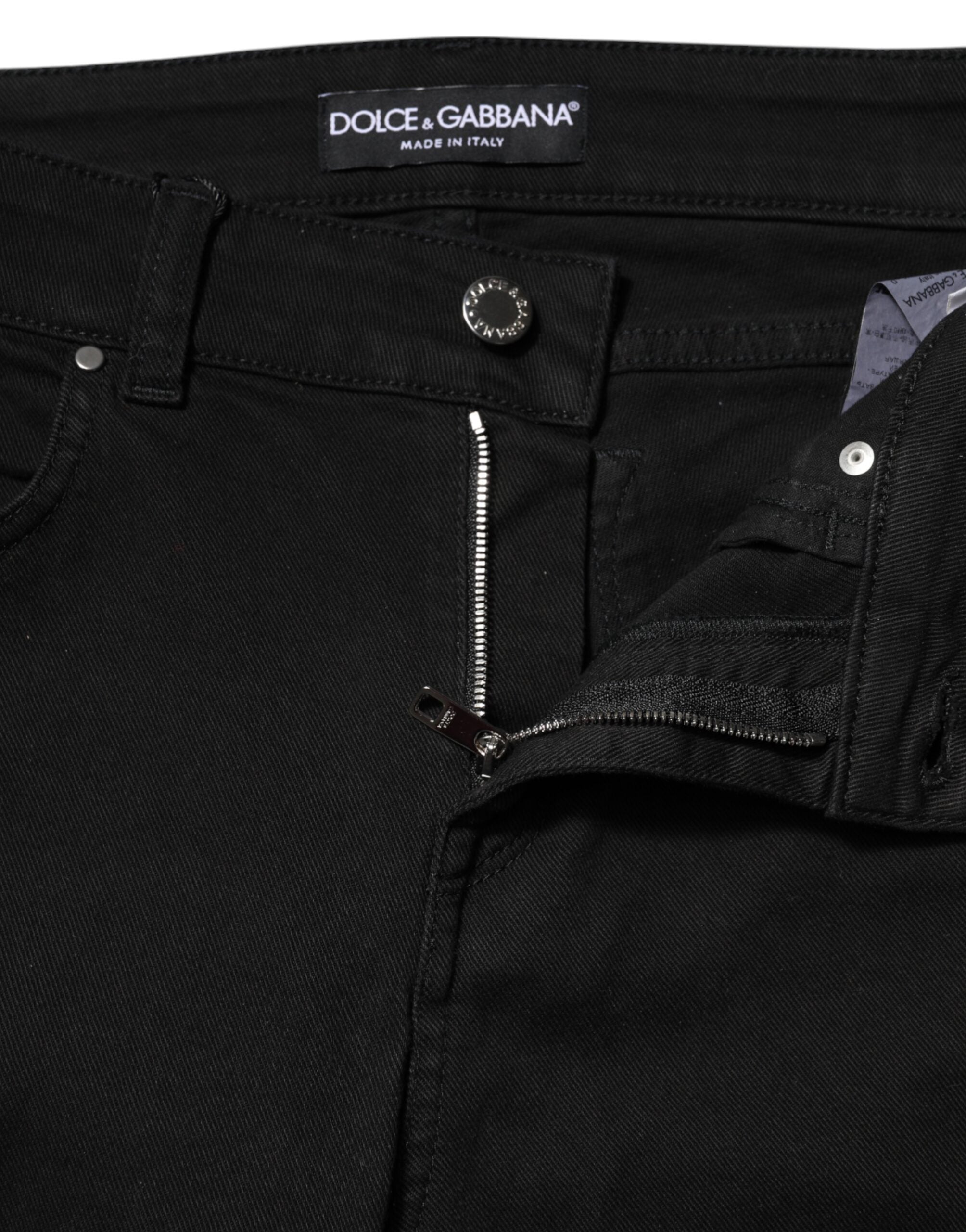 Dolce & Gabbana Black Cotton Skinny Mid Waist Denim Jeans Dolce & Gabbana