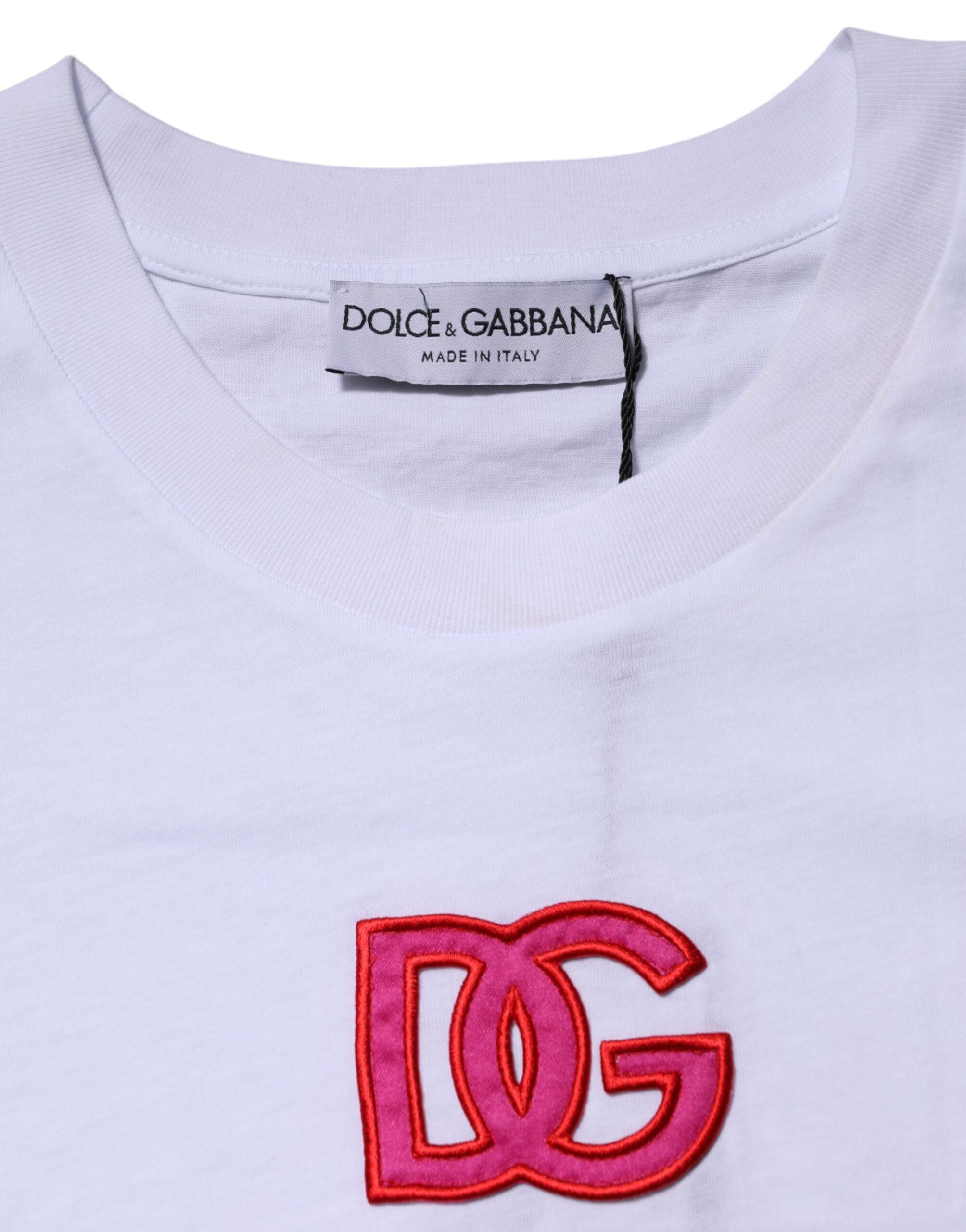 Dolce & Gabbana White Cotton DG Logo Embroidery Top T-shirt Dolce & Gabbana
