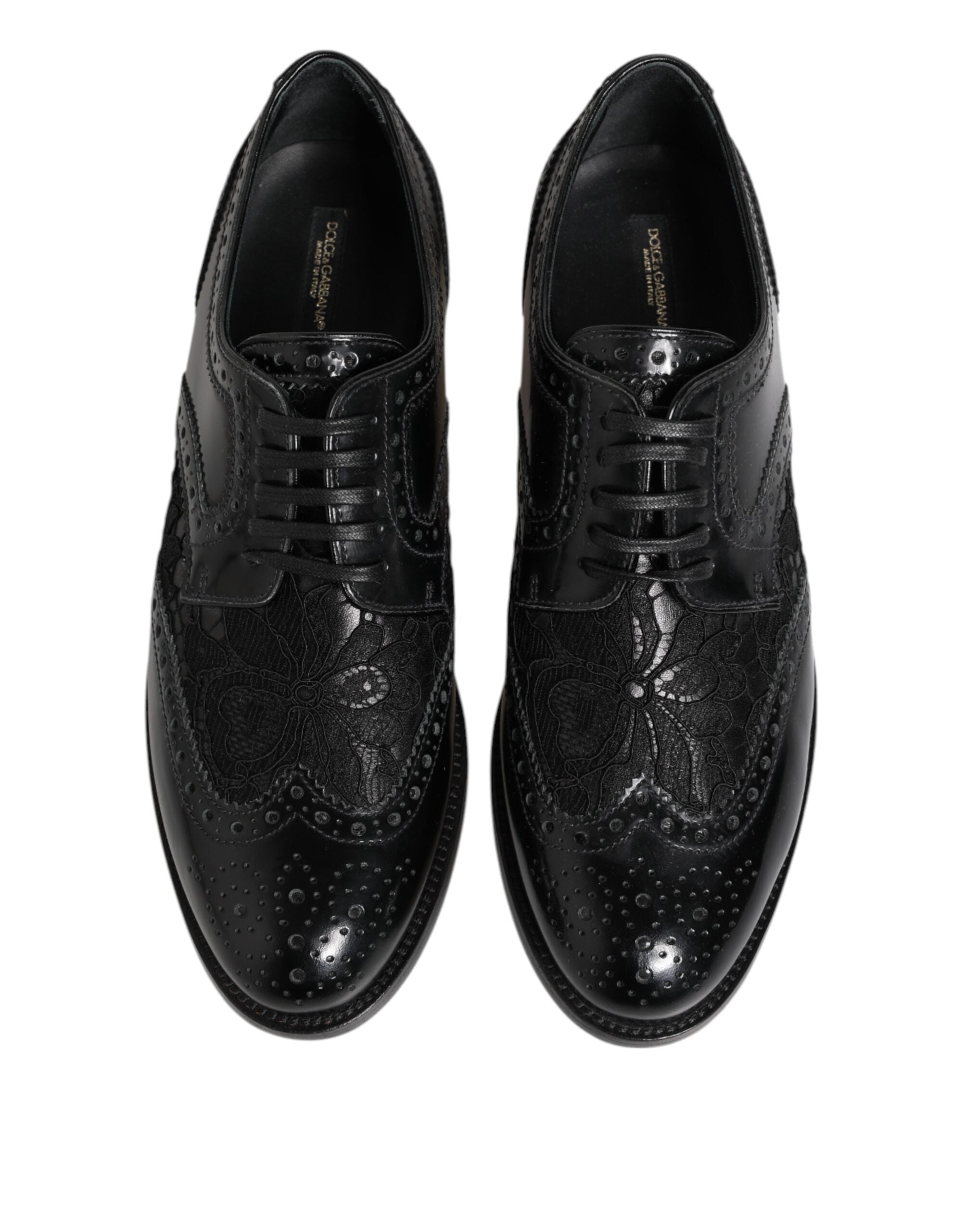 Dolce & Gabbana Black Leather Floral Lace Dress Formal Shoes Dolce & Gabbana