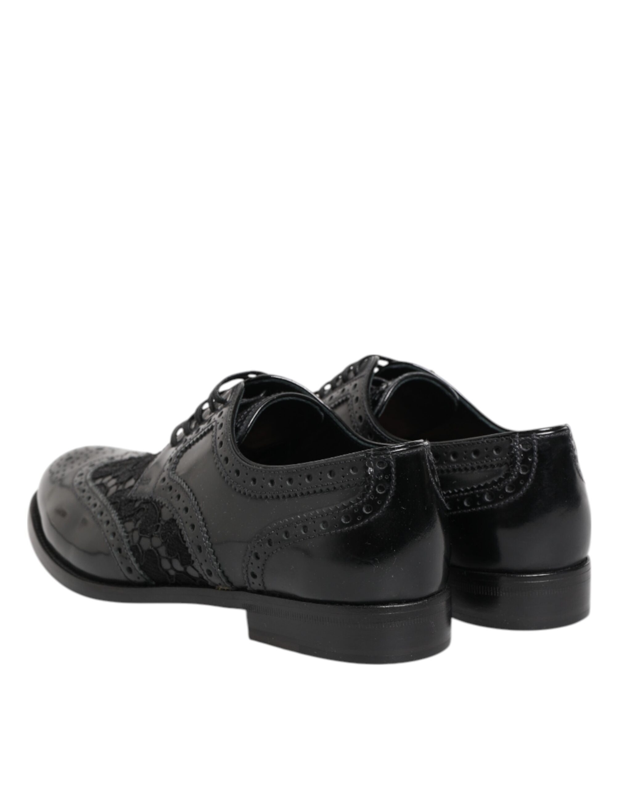 Dolce & Gabbana Black Leather Floral Lace Dress Formal Shoes Dolce & Gabbana