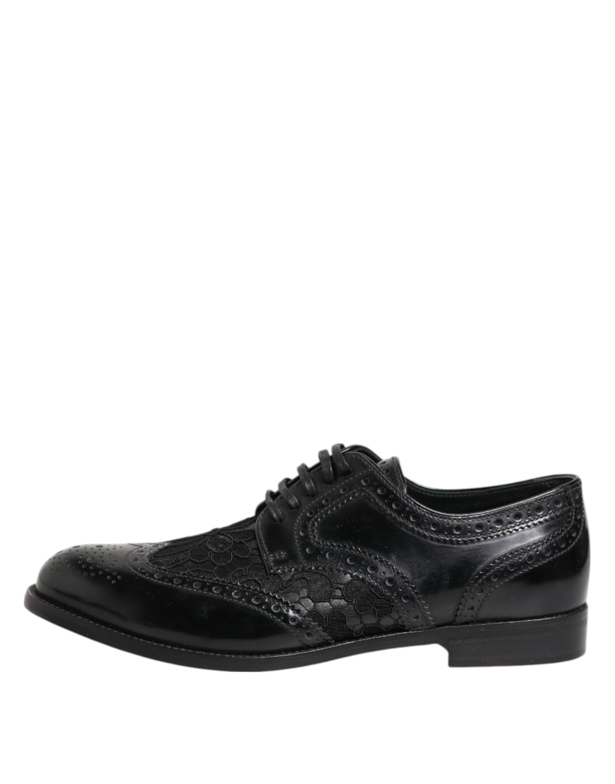 Dolce & Gabbana Black Leather Floral Lace Dress Formal Shoes Dolce & Gabbana