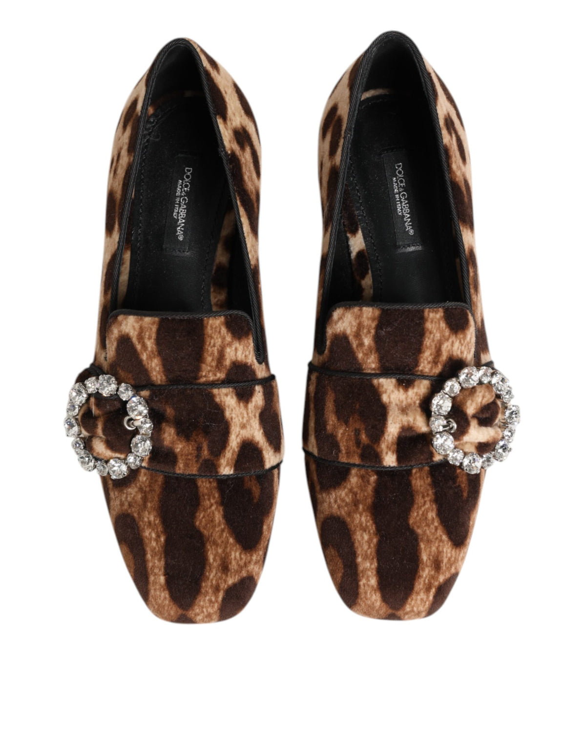 Dolce & Gabbana Brown Leopard Print Crystals Loafers Flats Shoes