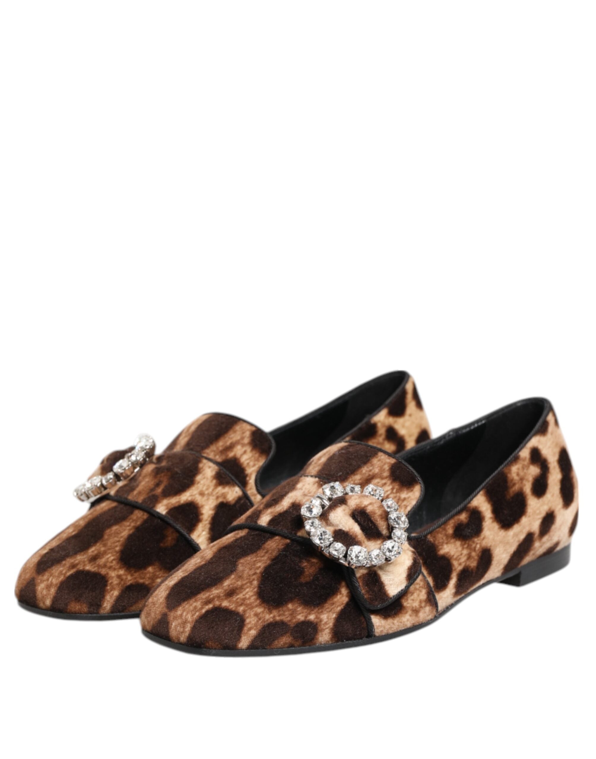 Dolce & Gabbana Brown Leopard Print Crystals Loafers Flats Shoes Dolce & Gabbana