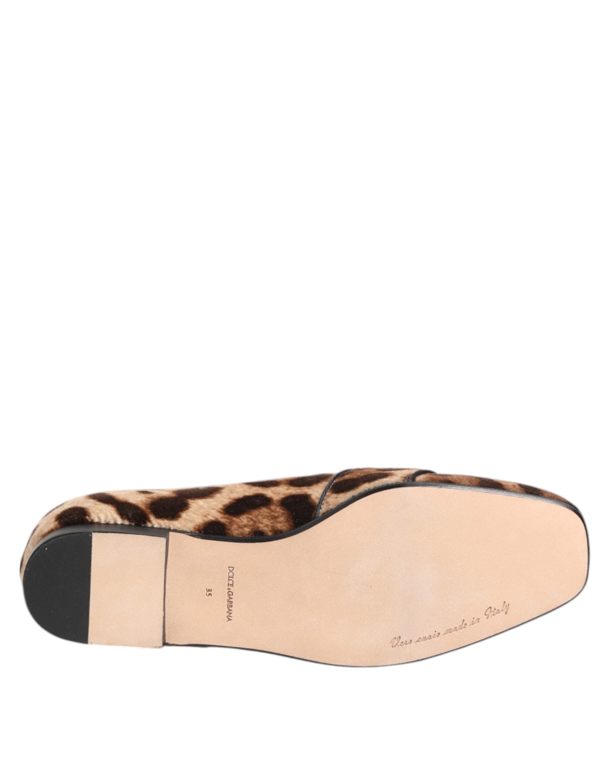Dolce & Gabbana Brown Leopard Print Crystals Loafers Flats Shoes Dolce & Gabbana