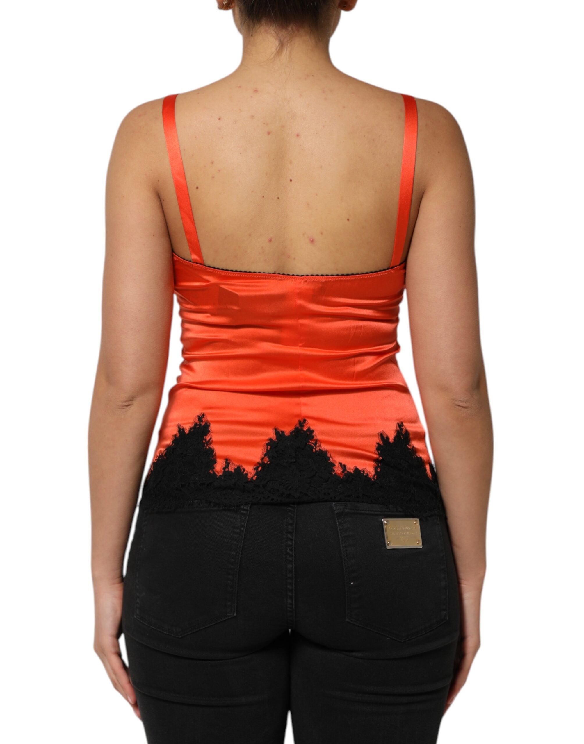 Dolce & Gabbana Red Black Lace Trim Silk Sleeveless Tank Top Dolce & Gabbana
