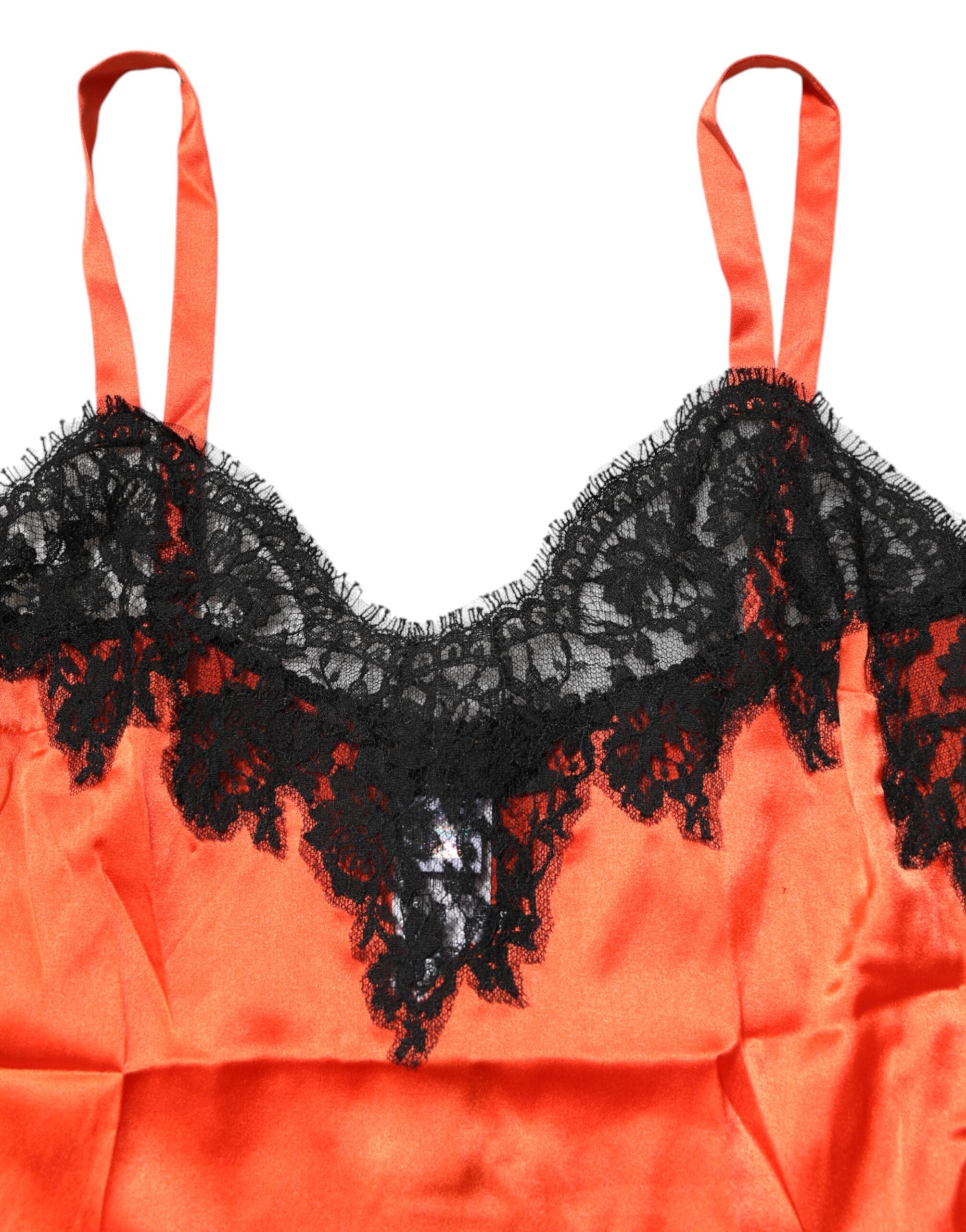 Dolce & Gabbana Red Black Lace Trim Silk Sleeveless Tank Top Dolce & Gabbana