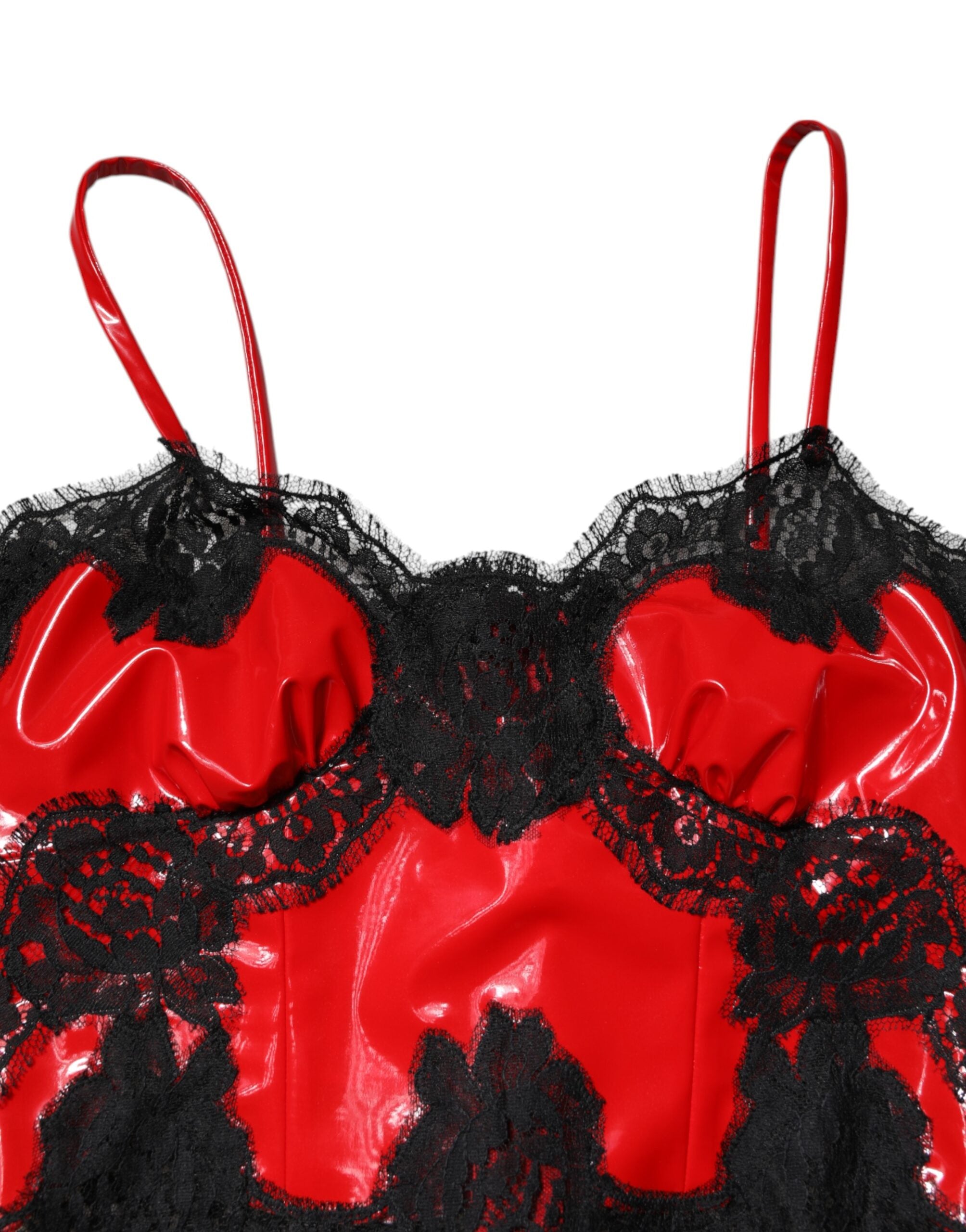 Dolce & Gabbana Red Black Lace Trim Polyester Sleeveless Tank Top Dolce & Gabbana