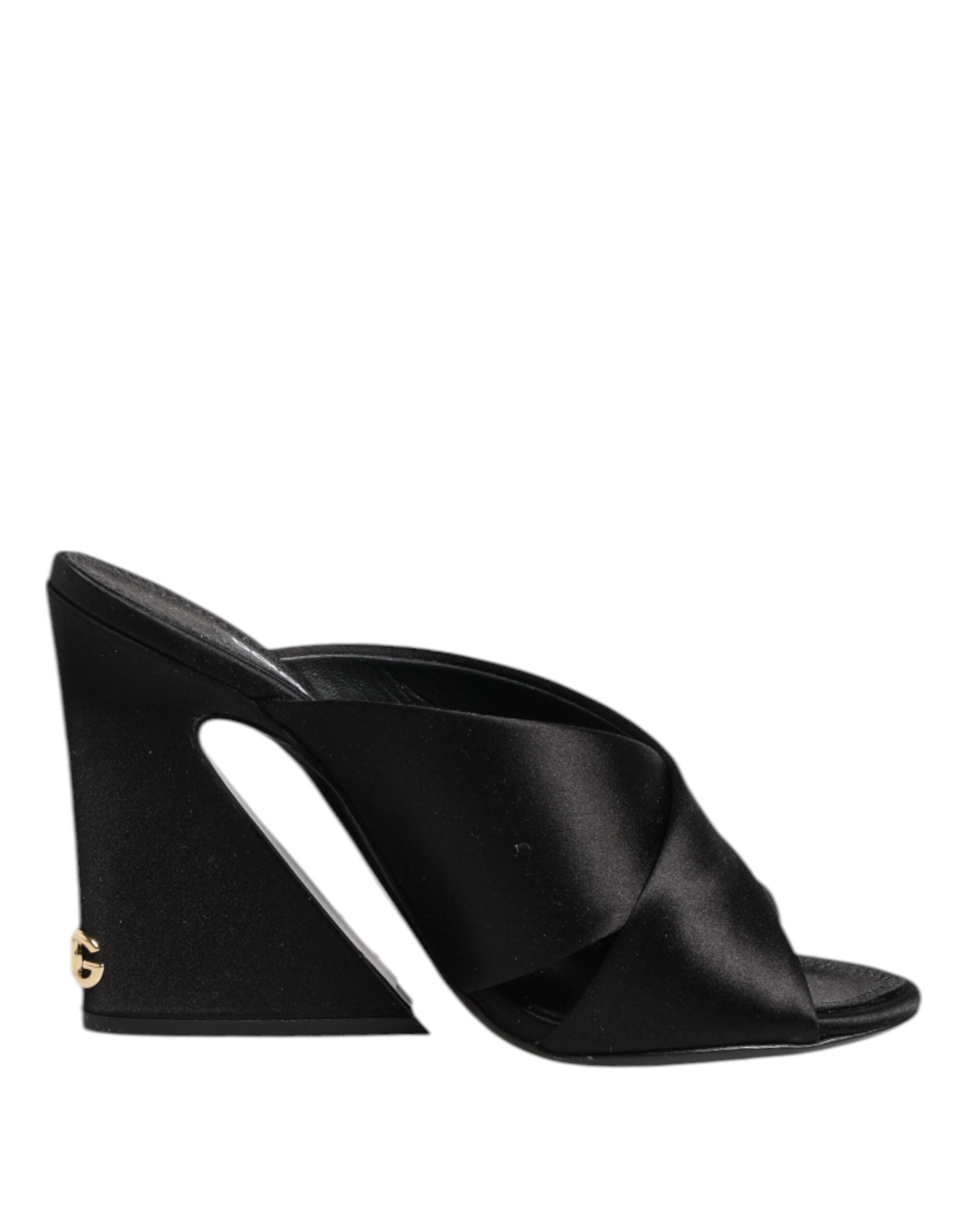 Dolce & Gabbana Black Logo KEIRA Satin Slides Sandals Shoes Dolce & Gabbana