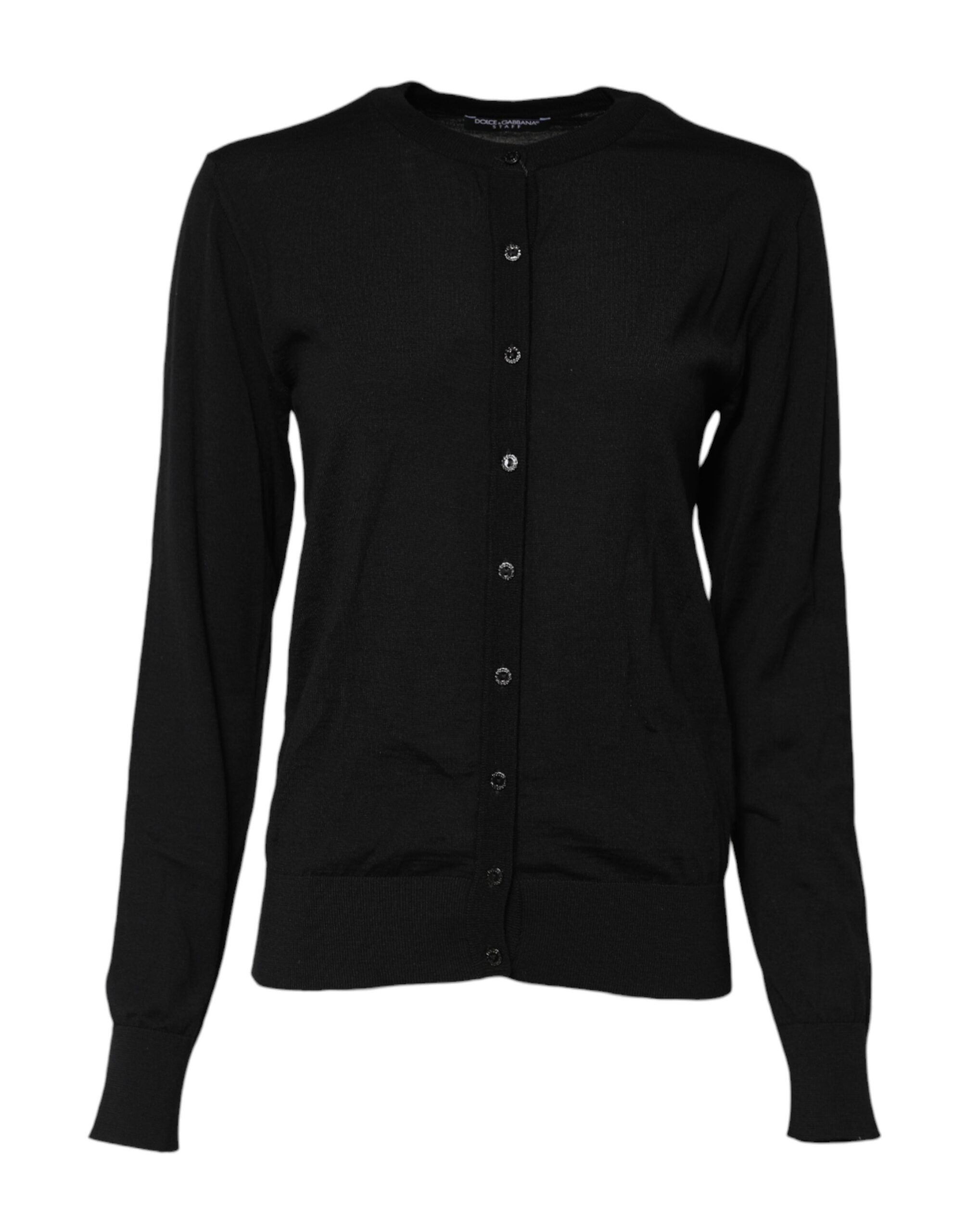 Dolce & Gabbana Black Wool Knit Round Neck Cardigan Sweater Dolce & Gabbana