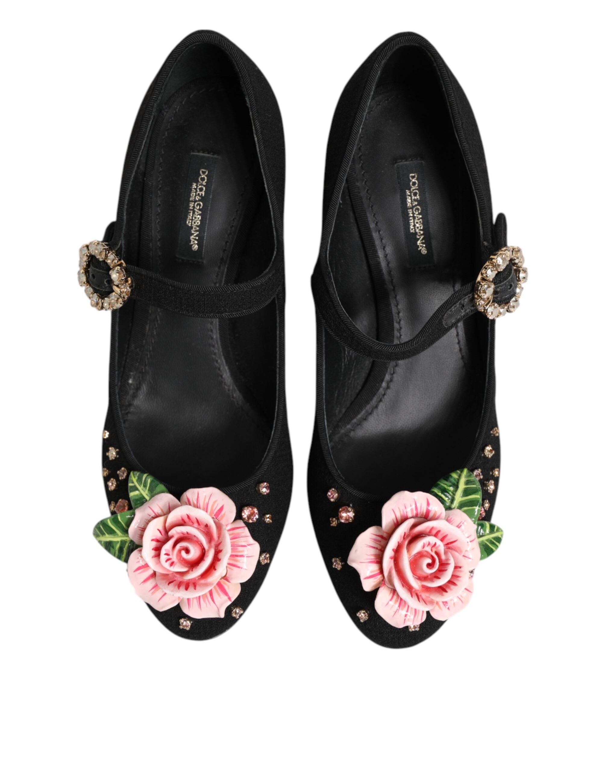 Dolce & Gabbana Black Flower Crystal Embellished Mary Jane Shoes Dolce & Gabbana