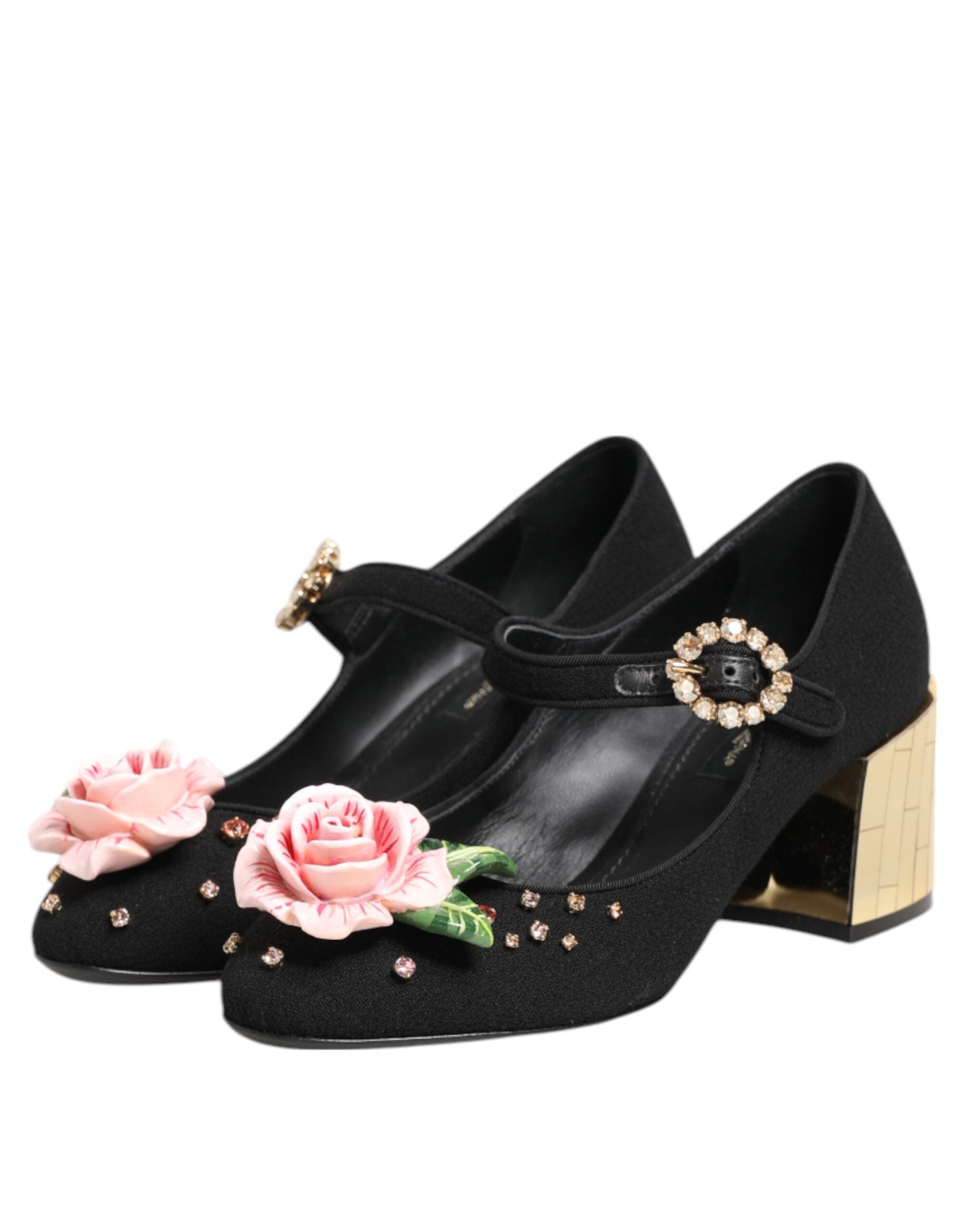 Dolce & Gabbana Black Flower Crystal Embellished Mary Jane Shoes Dolce & Gabbana