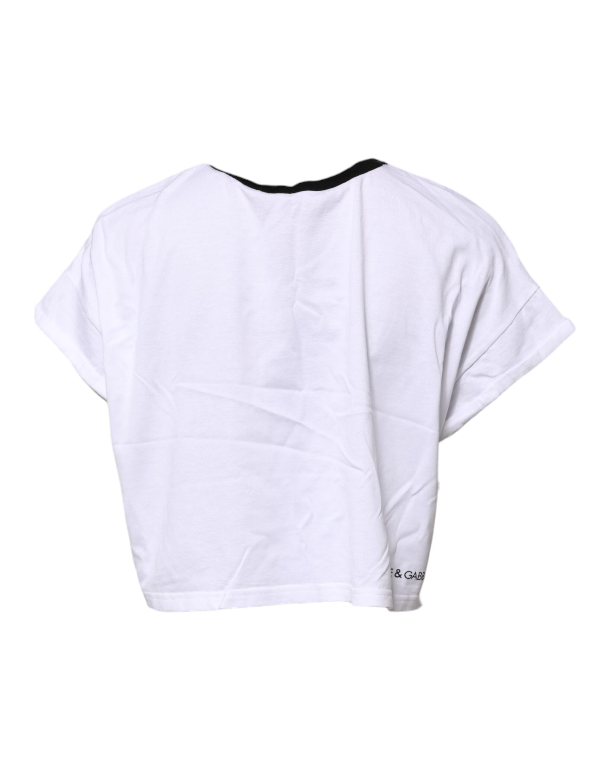 Dolce & Gabbana White Cotton Crew Neck Cropped Top T-shirt Dolce & Gabbana